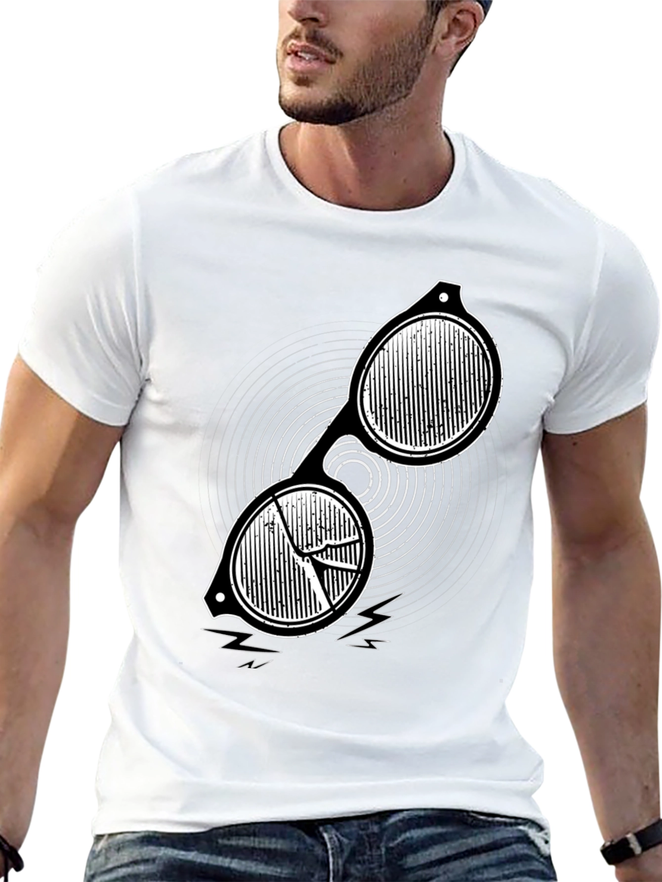 Mens Black Graphic Tee - Retro Sunglasses Design