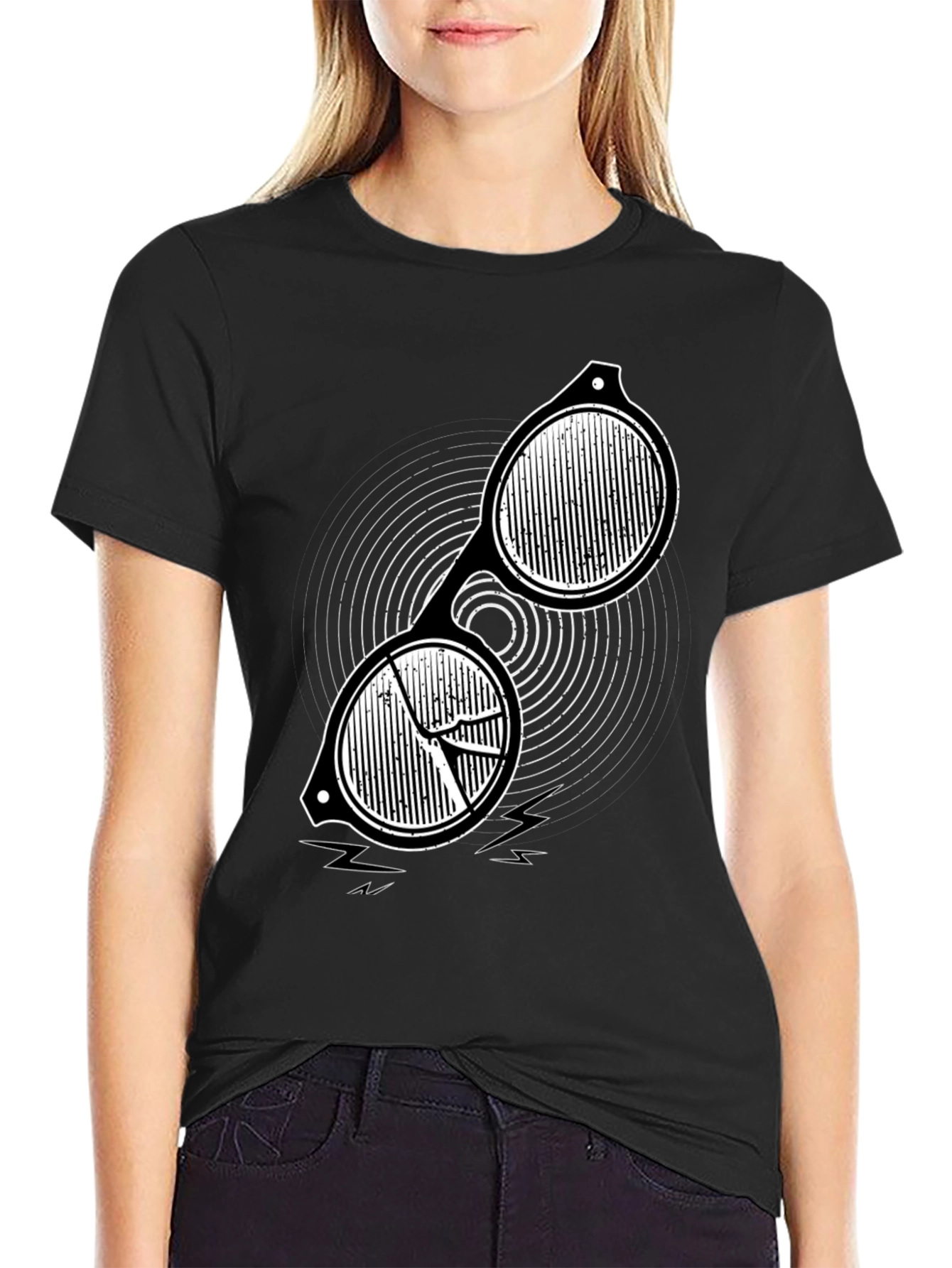 Mens Black Graphic Tee - Retro Sunglasses Design