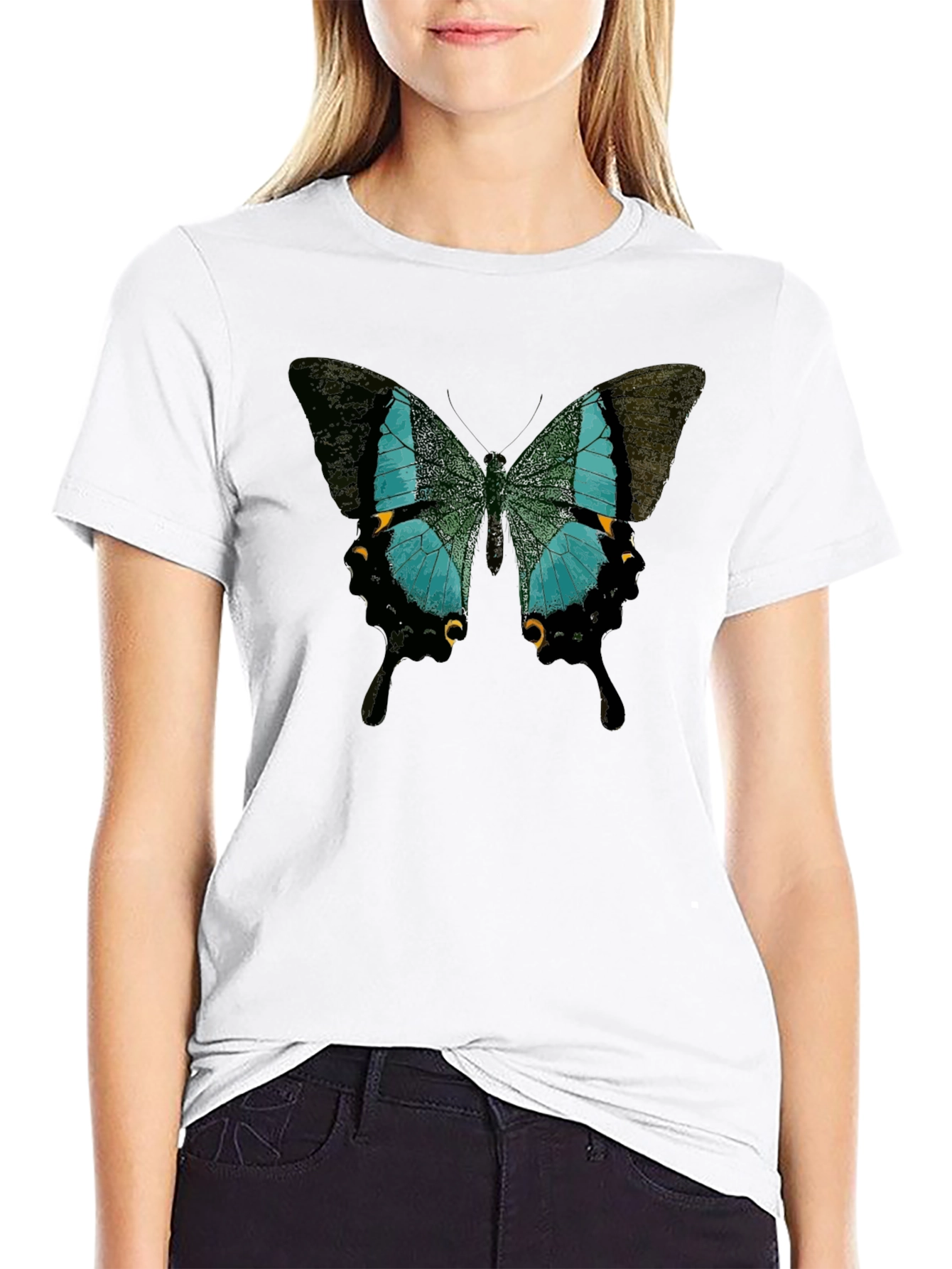 Butterfly Print Crew Neck Tee