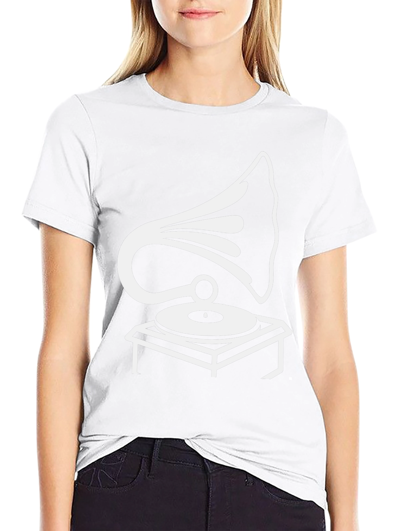 Retro Phonograph Graphic Tee - Black