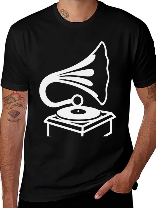 Retro Phonograph Graphic Tee - Black