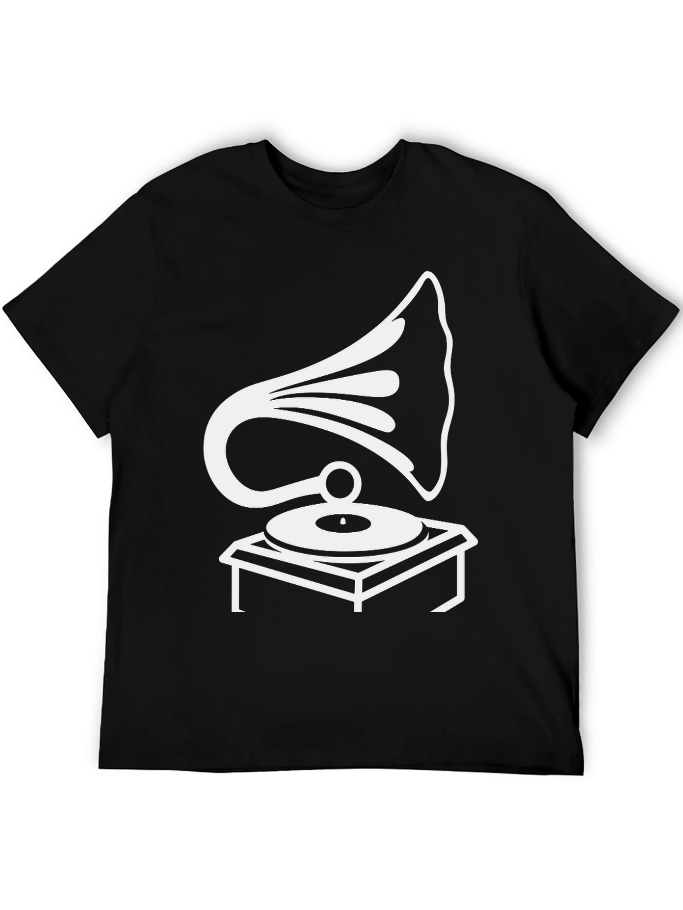 Retro Phonograph Graphic Tee - Black