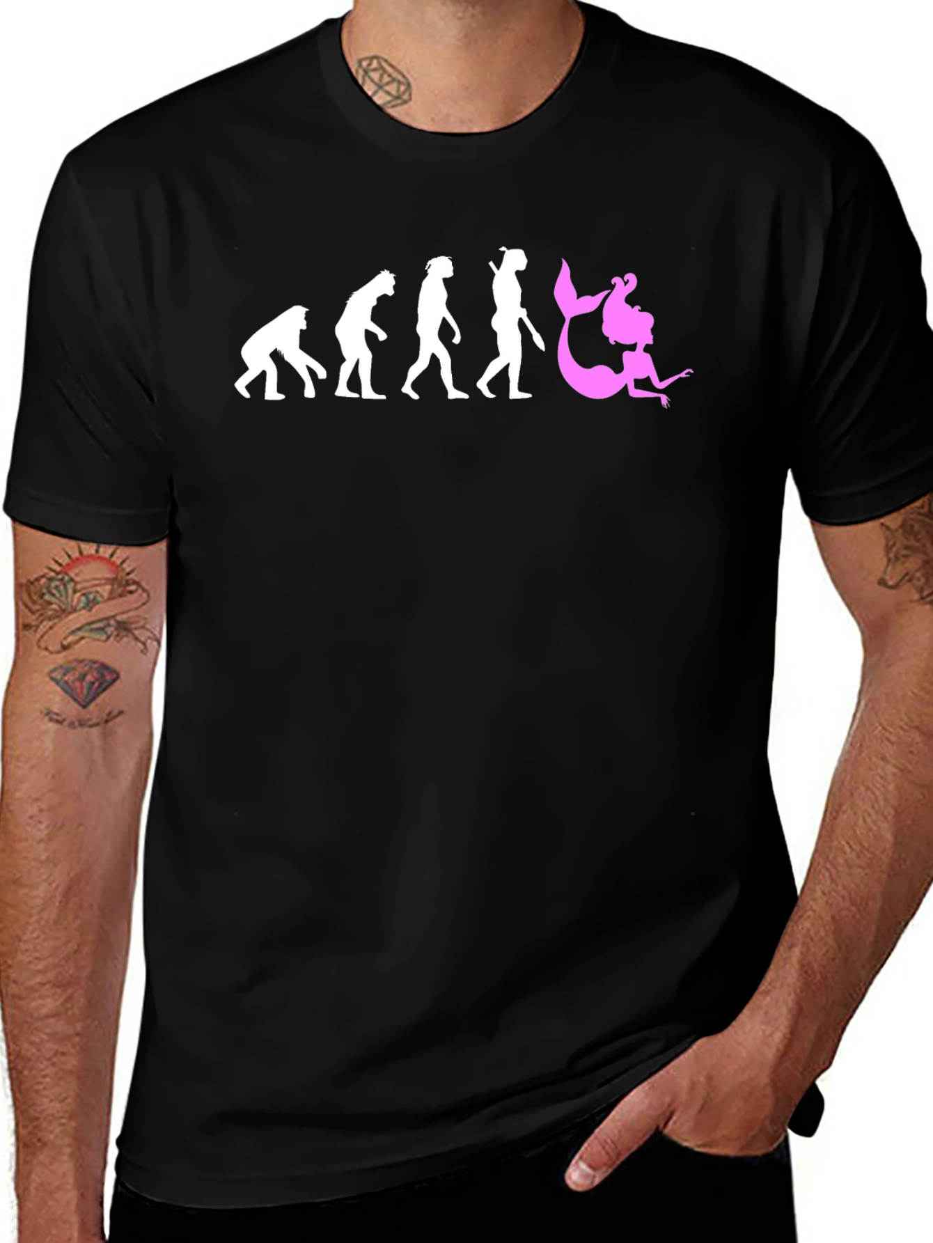 Evolution of Mermaid T-Shirt - Black Cotton