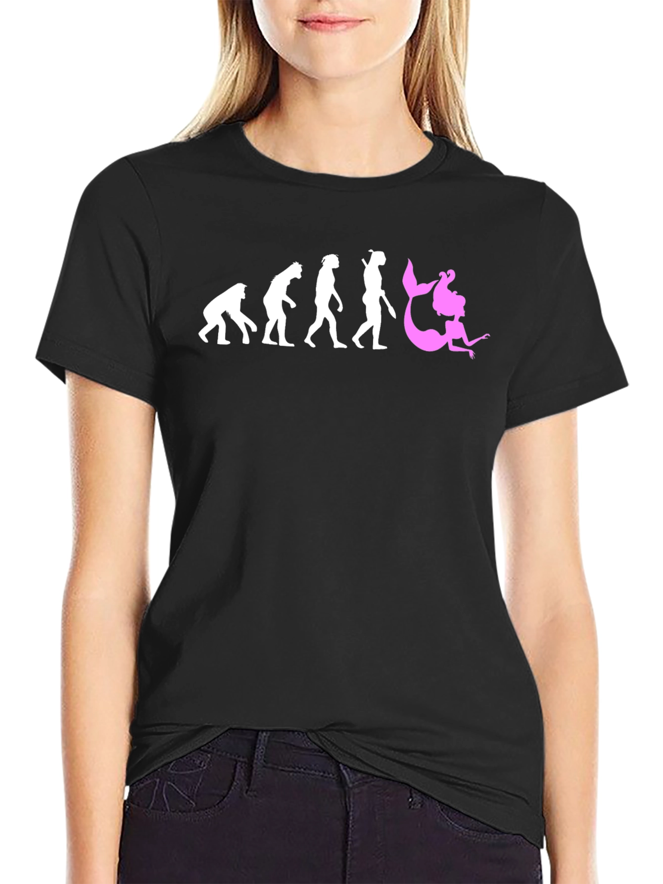 Evolution of Mermaid T-Shirt - Black Cotton