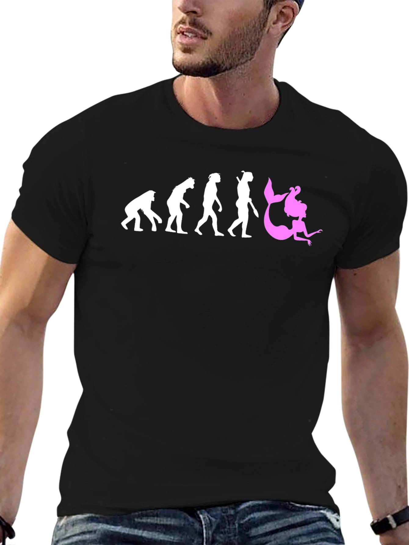 Evolution of Mermaid T-Shirt - Black Cotton