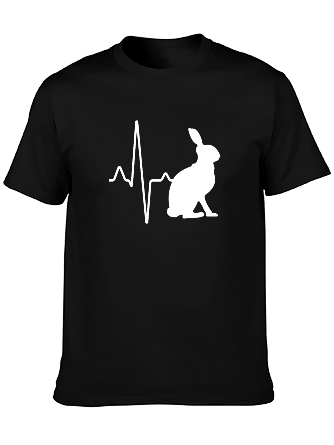 Rabbit Heartbeat T-Shirt - Mens Black Crew Neck Tee