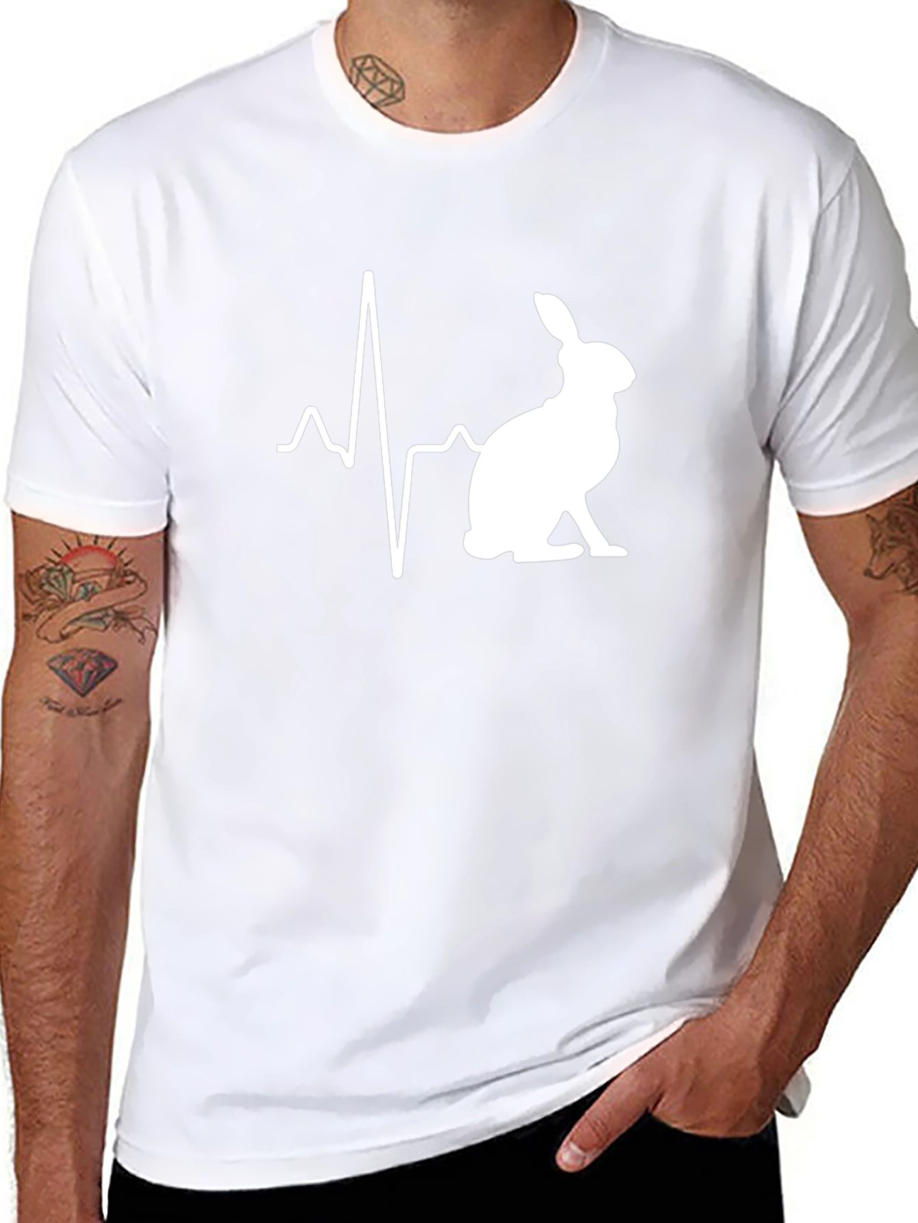 Rabbit Heartbeat T-Shirt - Mens Black Crew Neck Tee