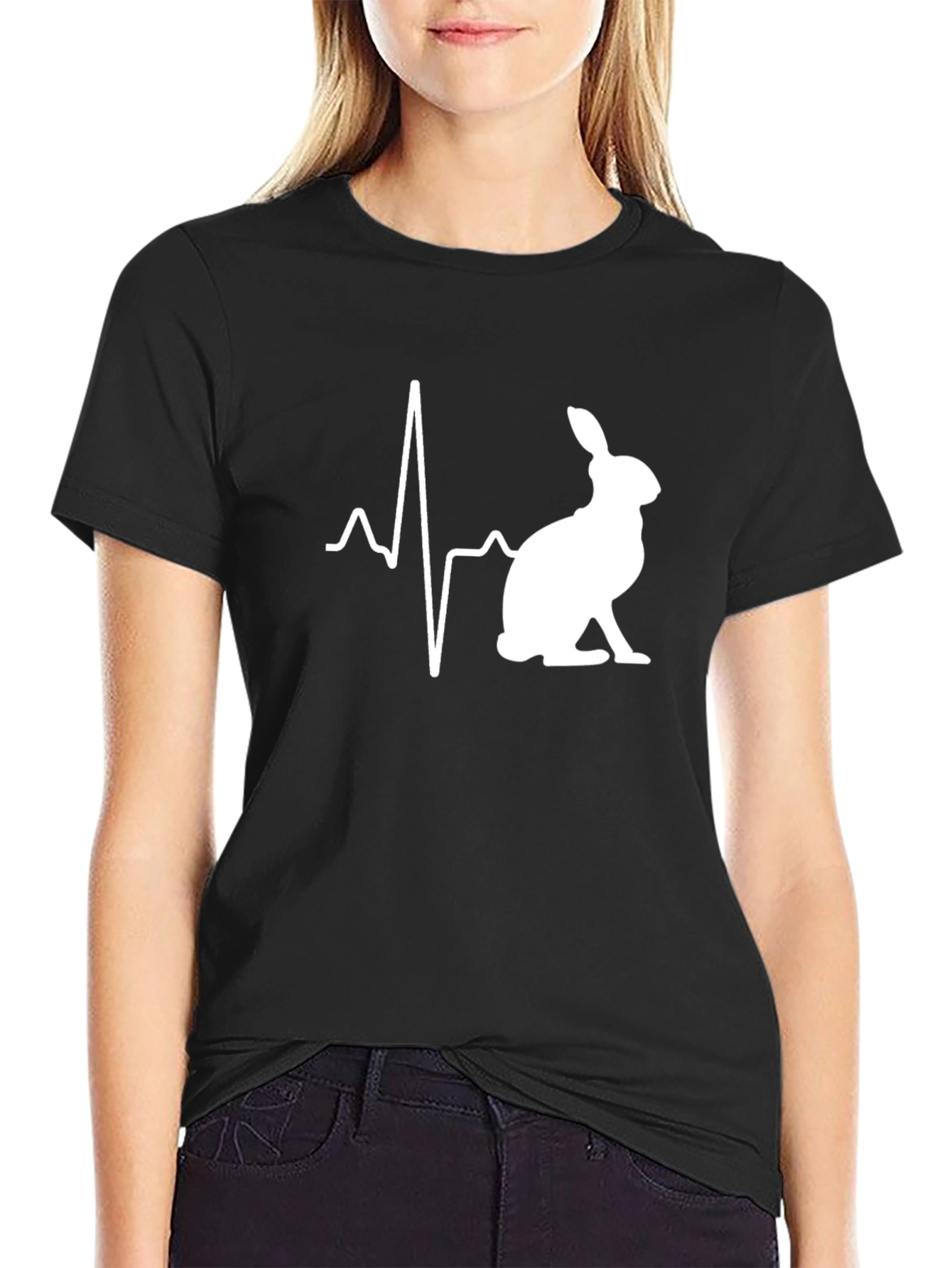 Rabbit Heartbeat T-Shirt - Mens Black Crew Neck Tee