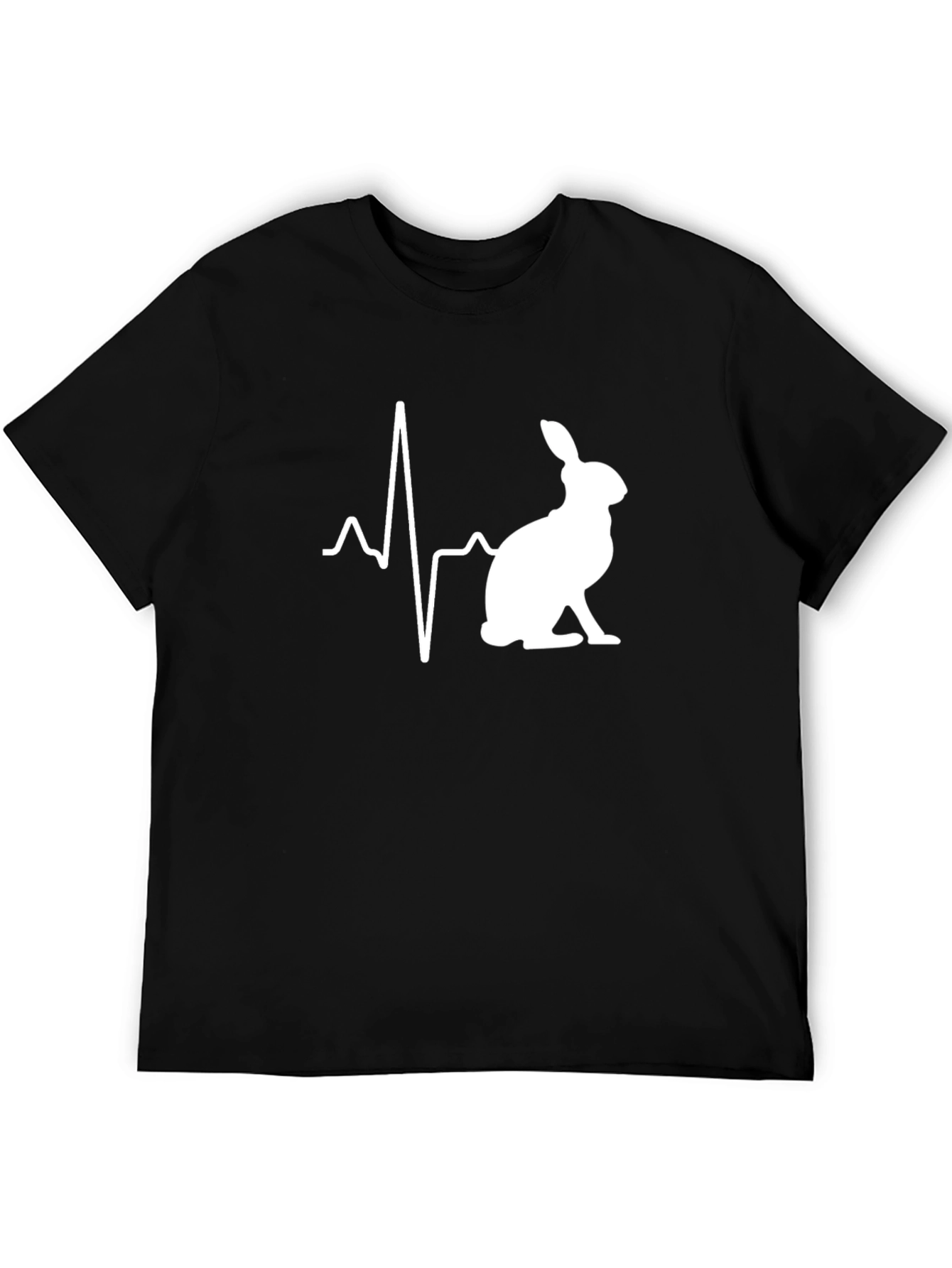 Rabbit Heartbeat T-Shirt - Mens Black Crew Neck Tee