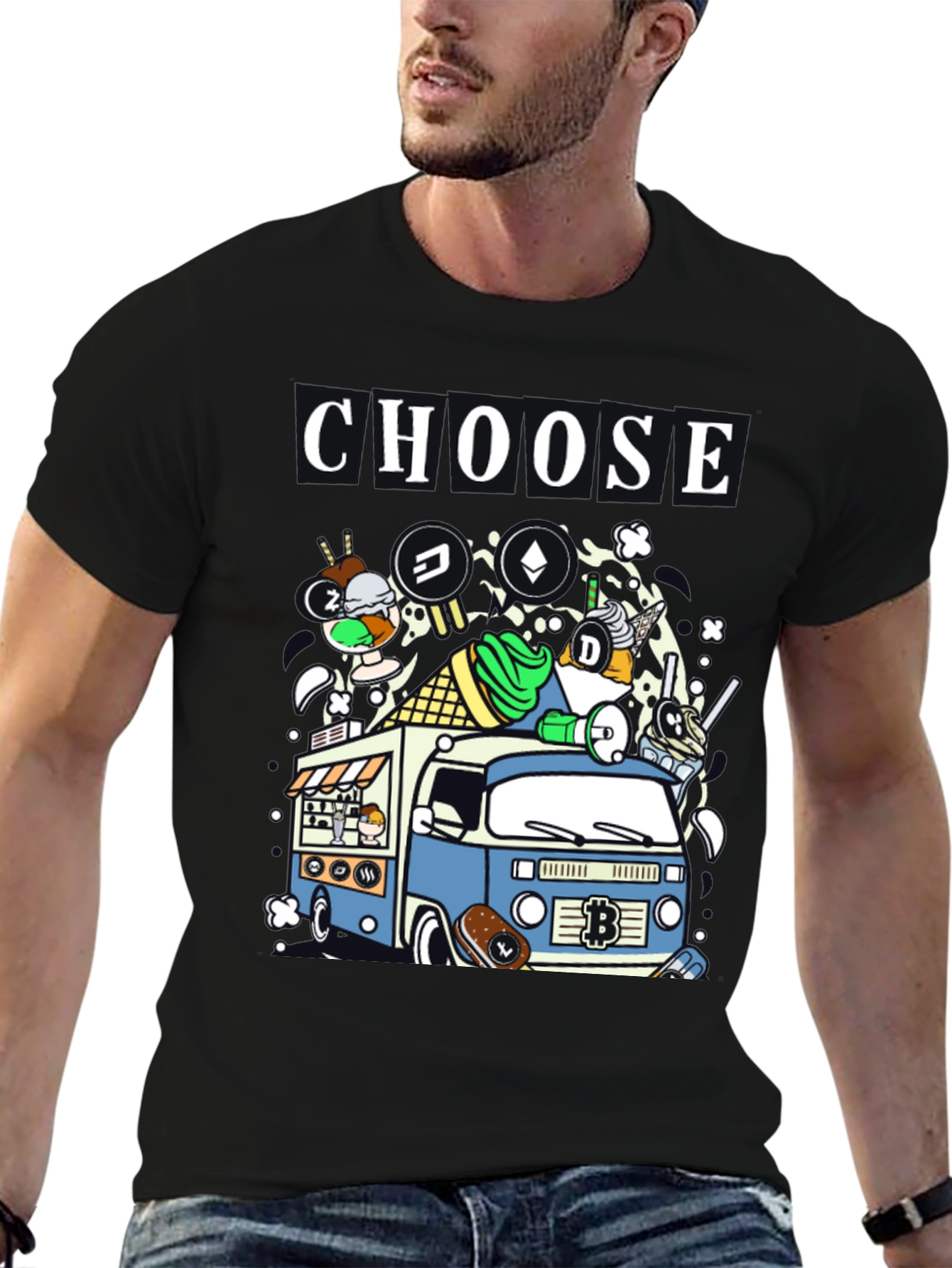 Choose Crypto Ice Cream Truck T-Shirt – Fun Crypto Graphic Tee