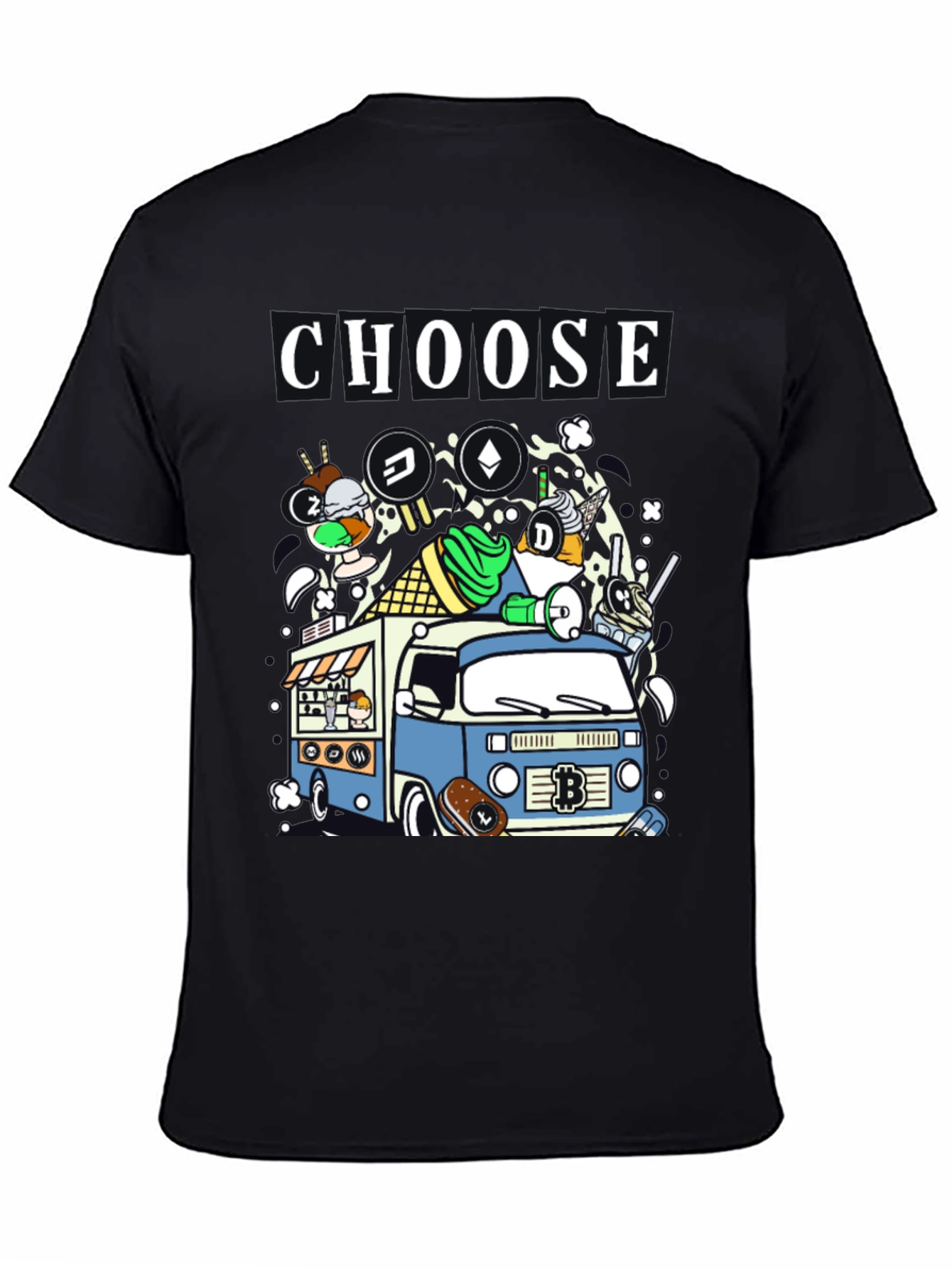 Choose Crypto Ice Cream Truck T-Shirt – Fun Crypto Graphic Tee