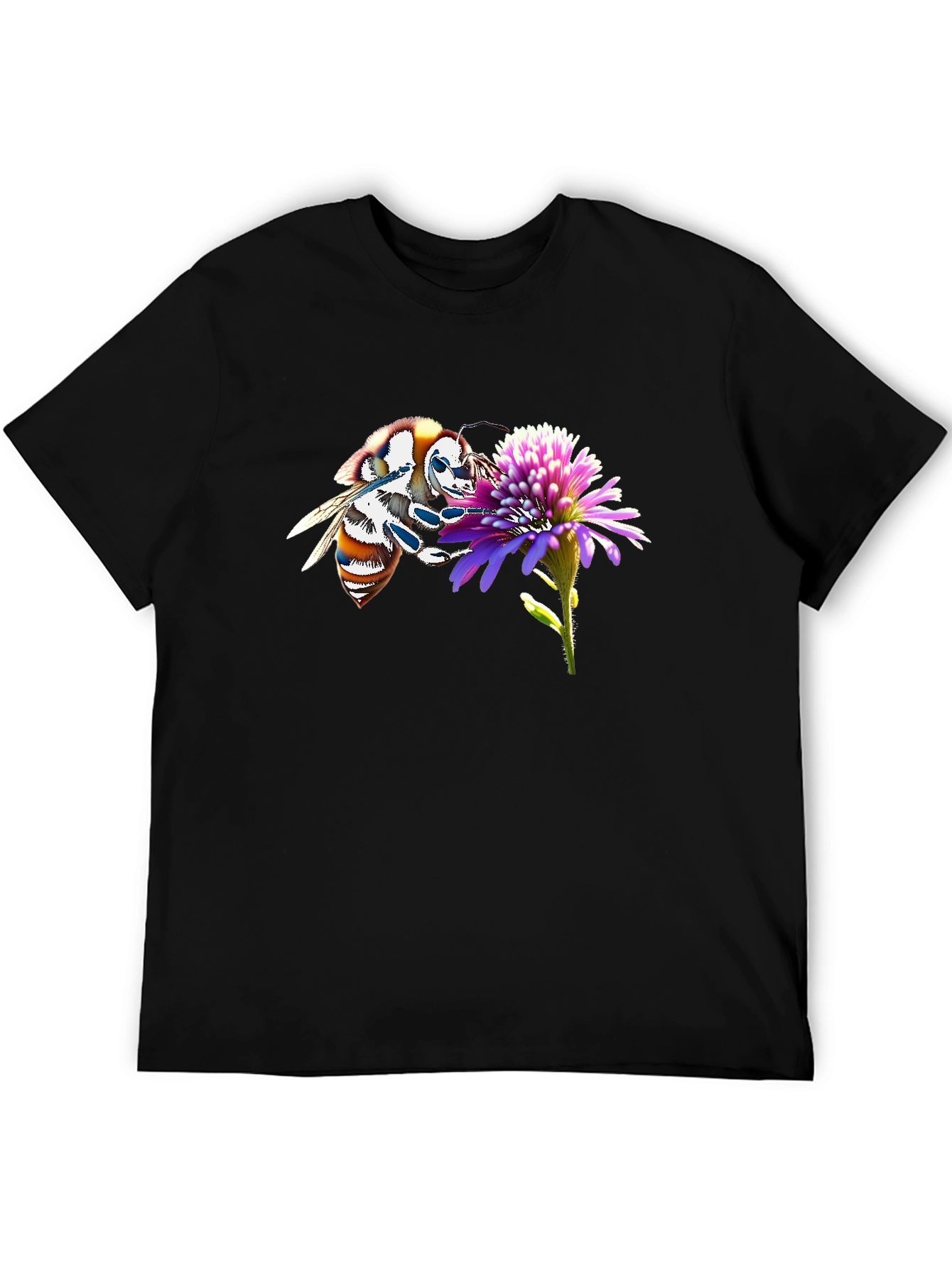 Bee on Flower Black T-Shirt