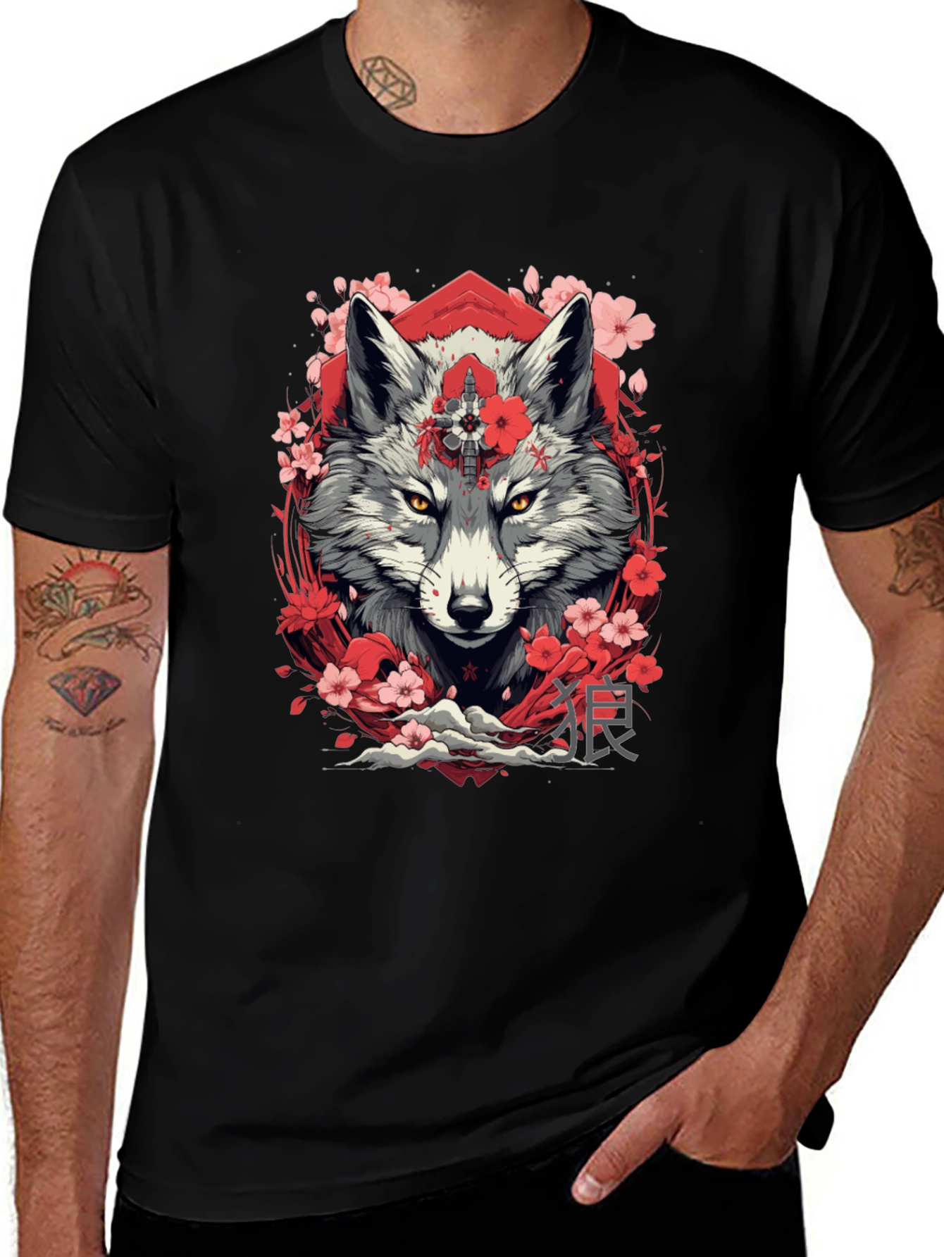 Wolf & Cherry Blossom Graphic Tee