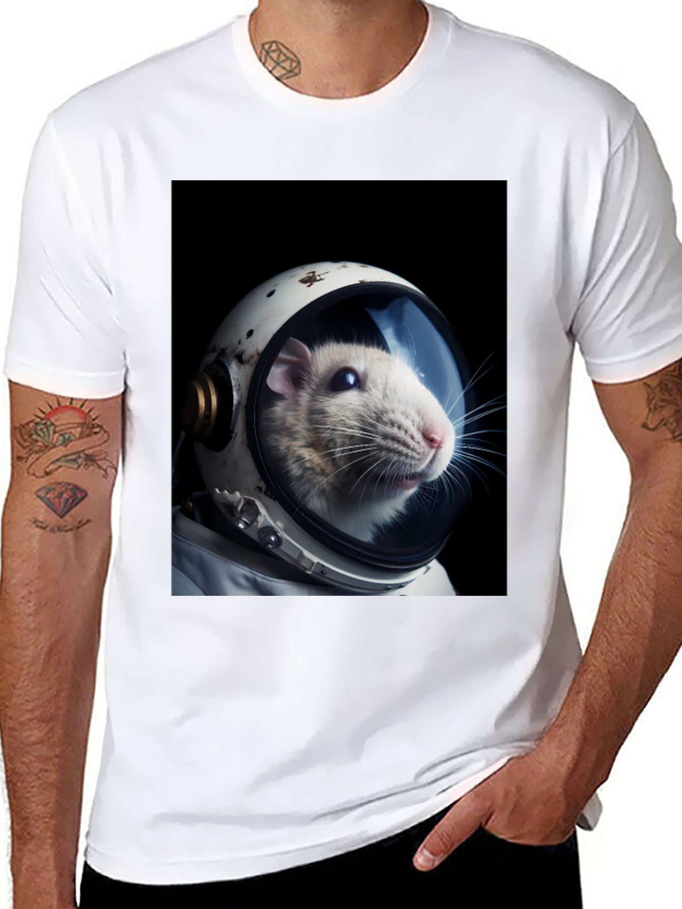 Rat Astronaut Black T-Shirt - Space Explorer