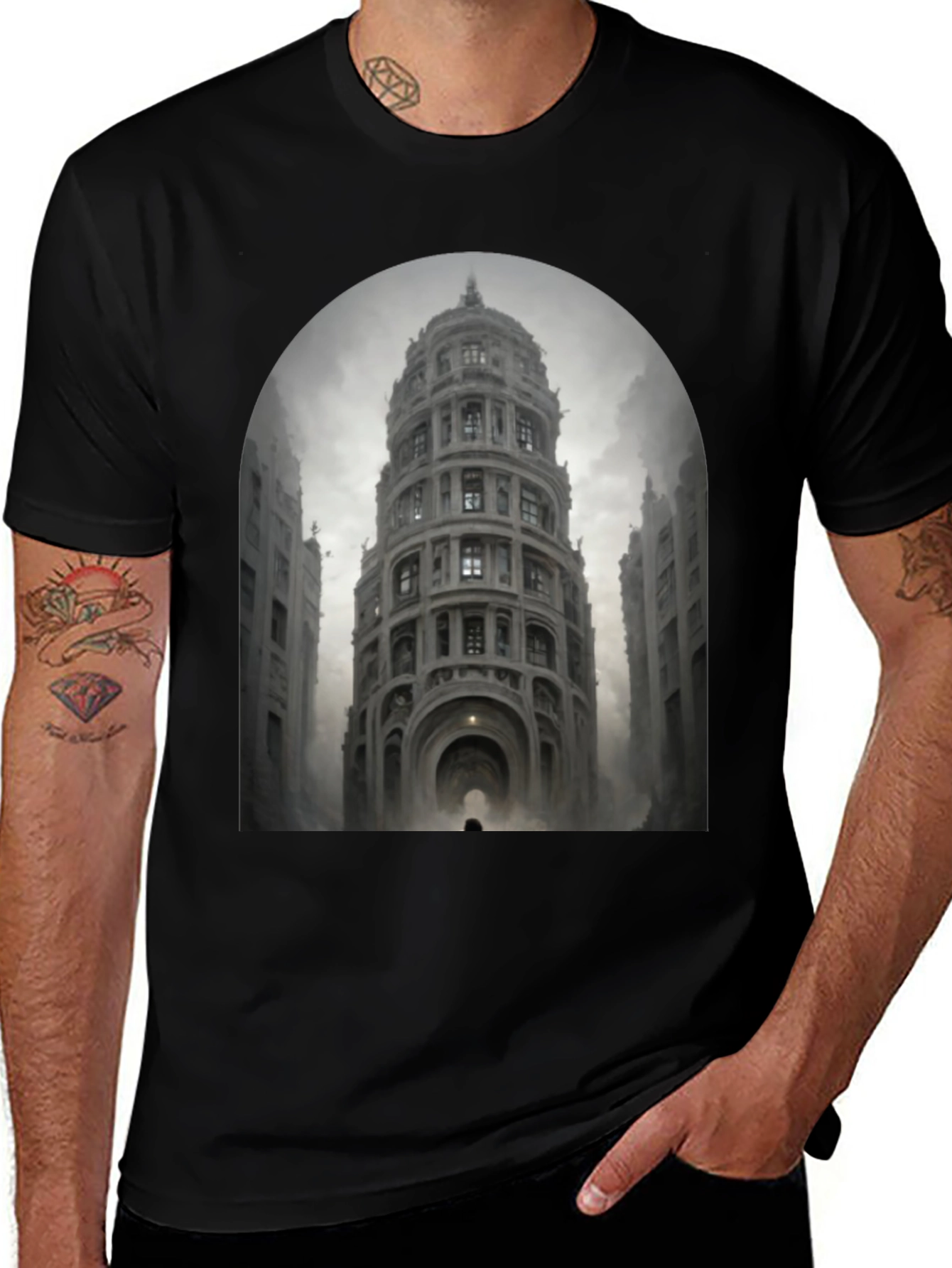Architectural Print Black T-Shirt