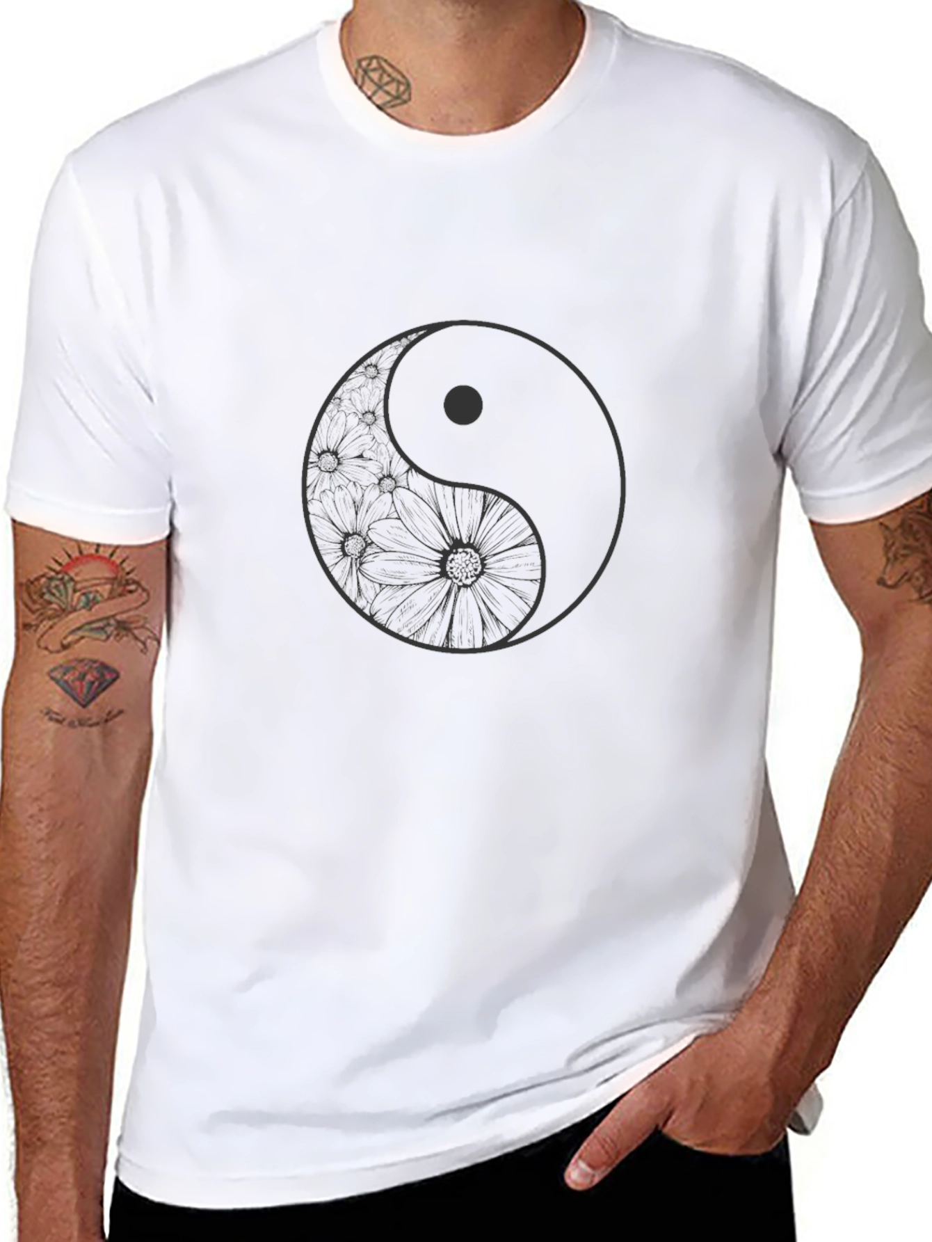 Yin Yang Floral Graphic T-Shirt - Black