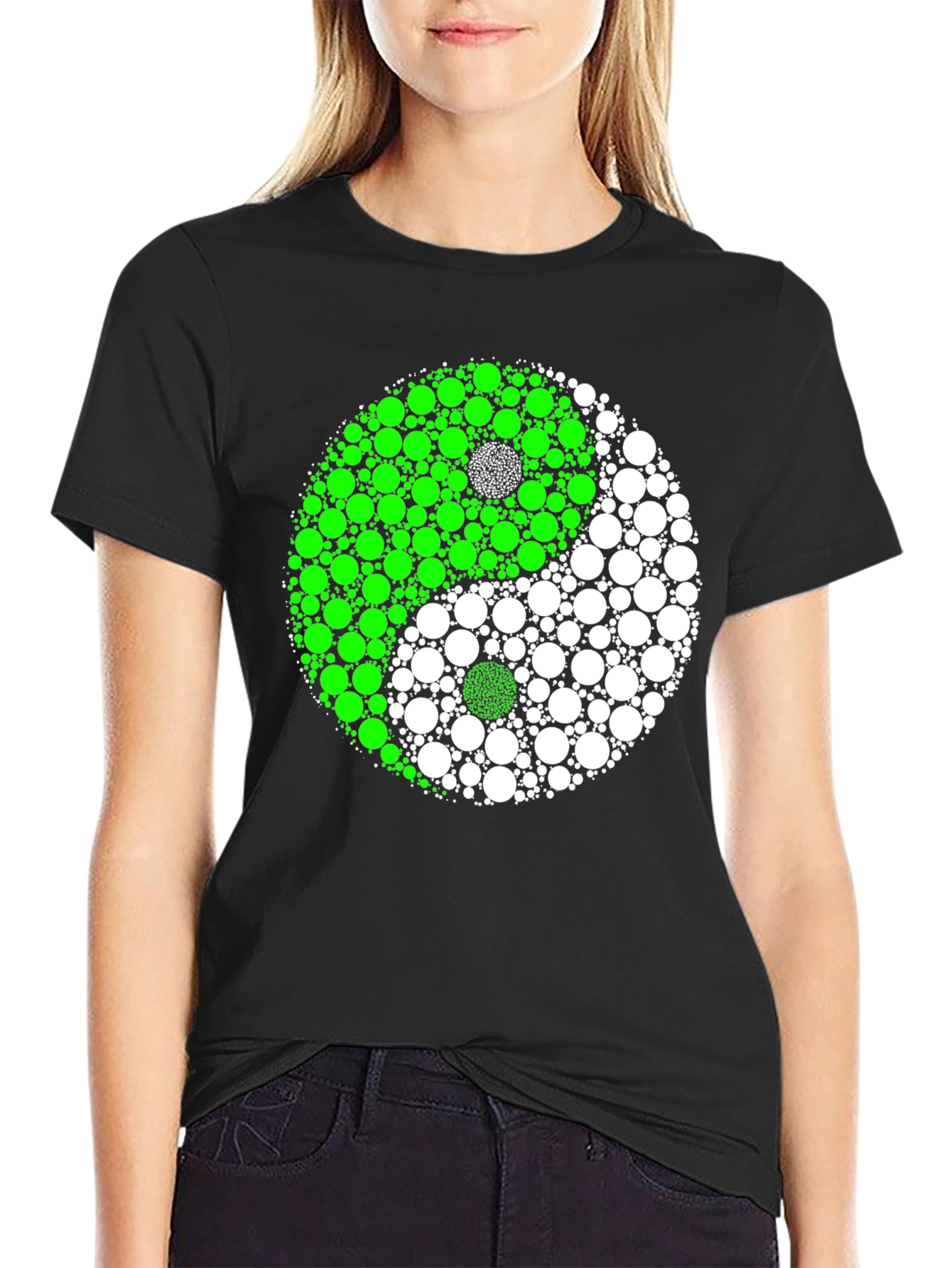 Yin Yang Circle Patterned Graphic T-Shirt