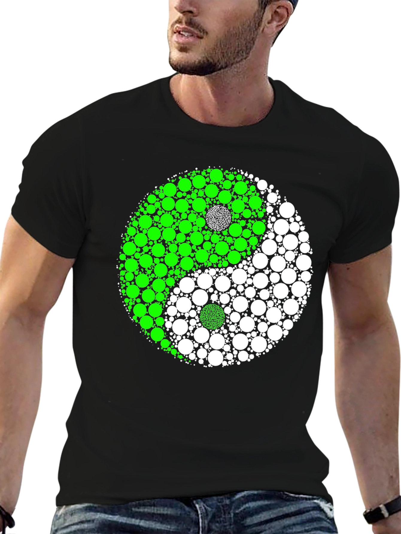 Yin Yang Circle Patterned Graphic T-Shirt