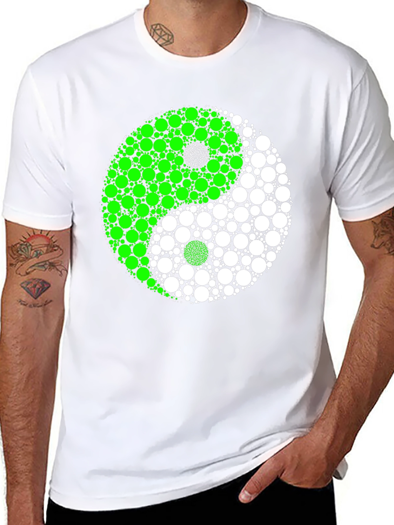 Yin Yang Circle Patterned Graphic T-Shirt