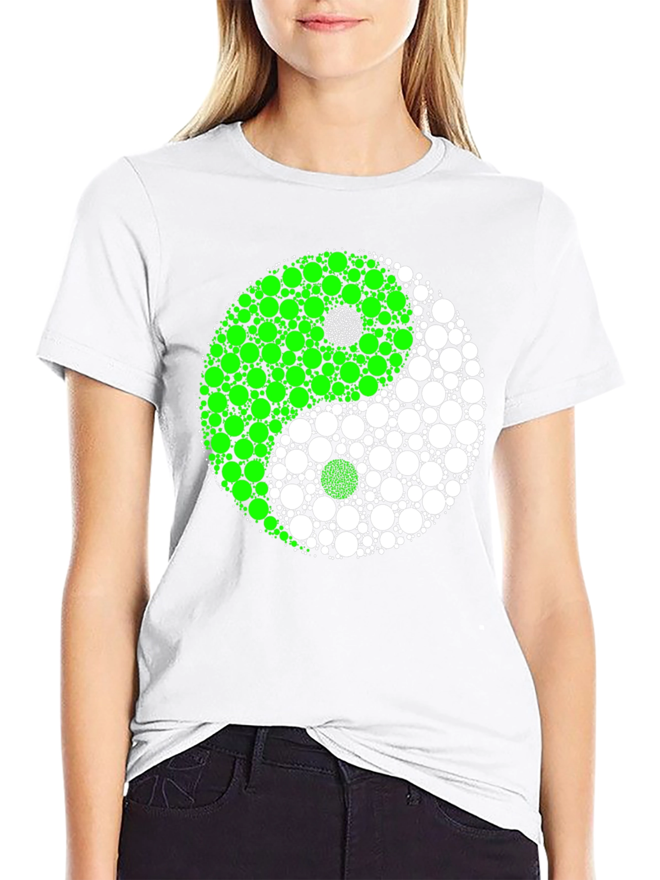 Yin Yang Circle Patterned Graphic T-Shirt