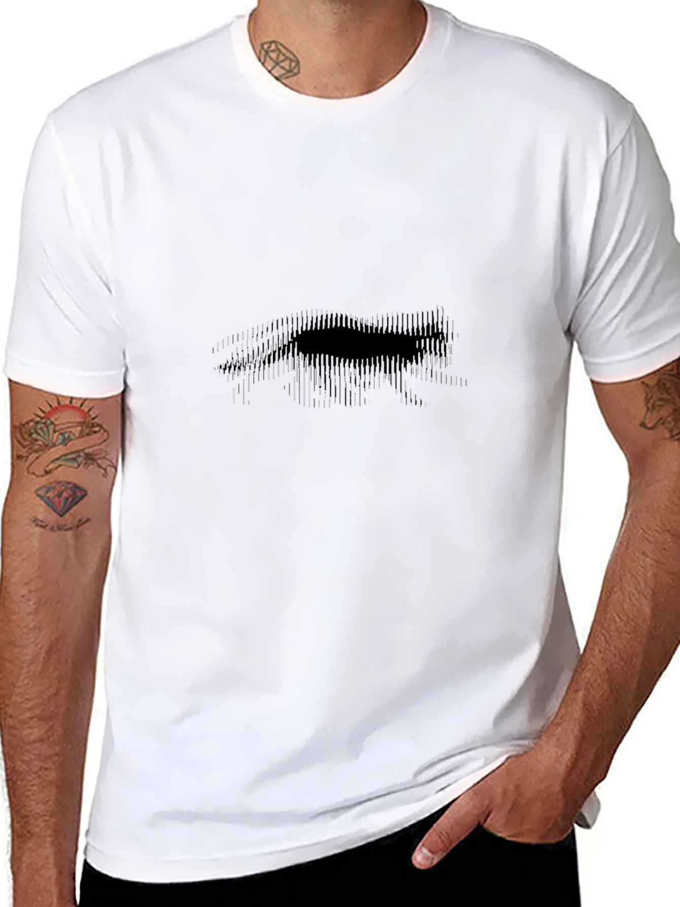 Abstract Linear Wolf Graphic Black T-Shirt