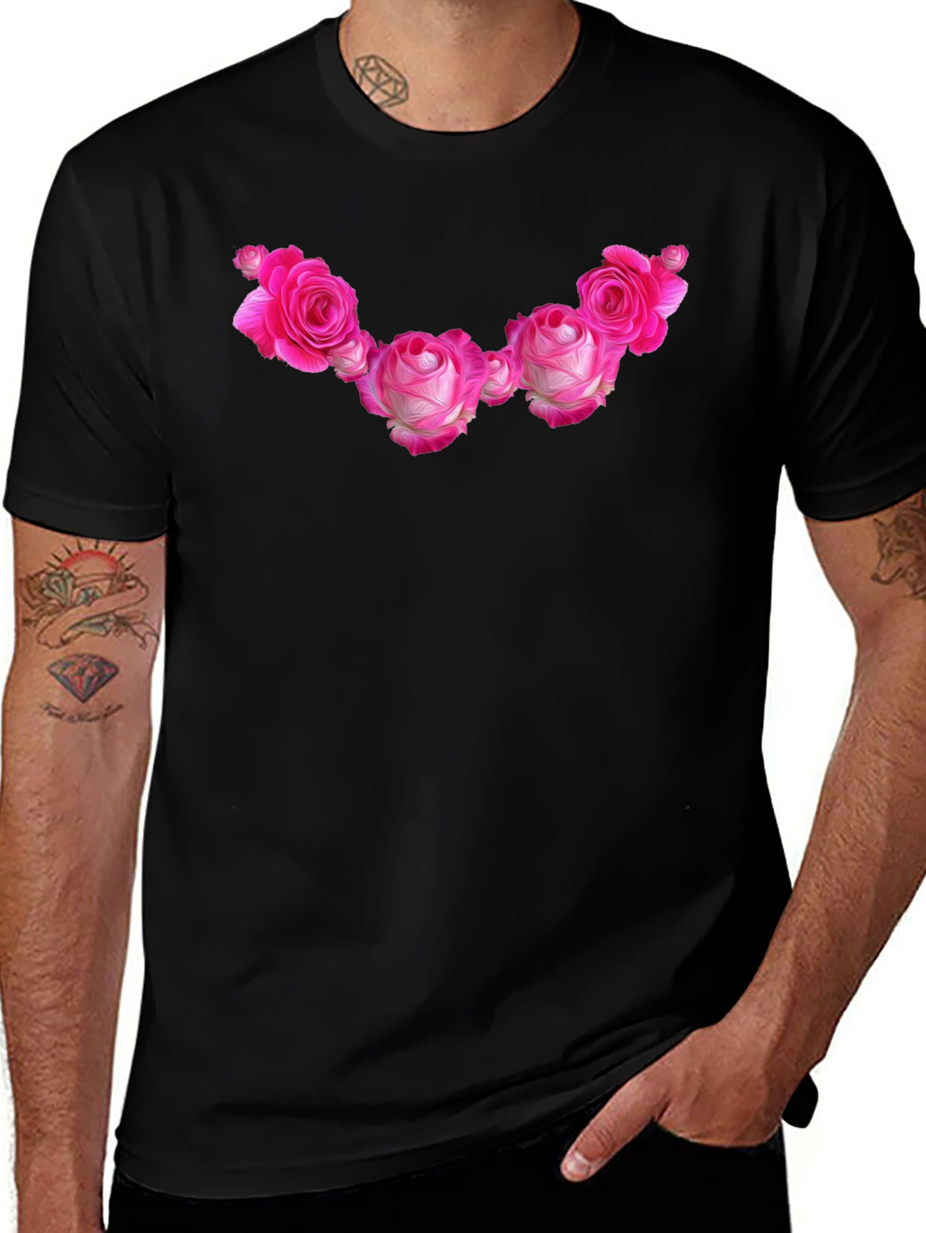 Floral Rose Graphic Black T-Shirt