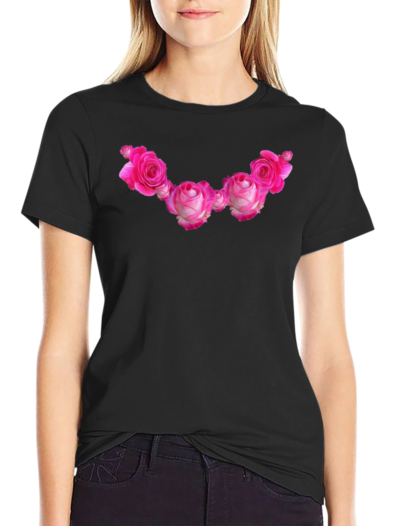 Floral Rose Graphic Black T-Shirt