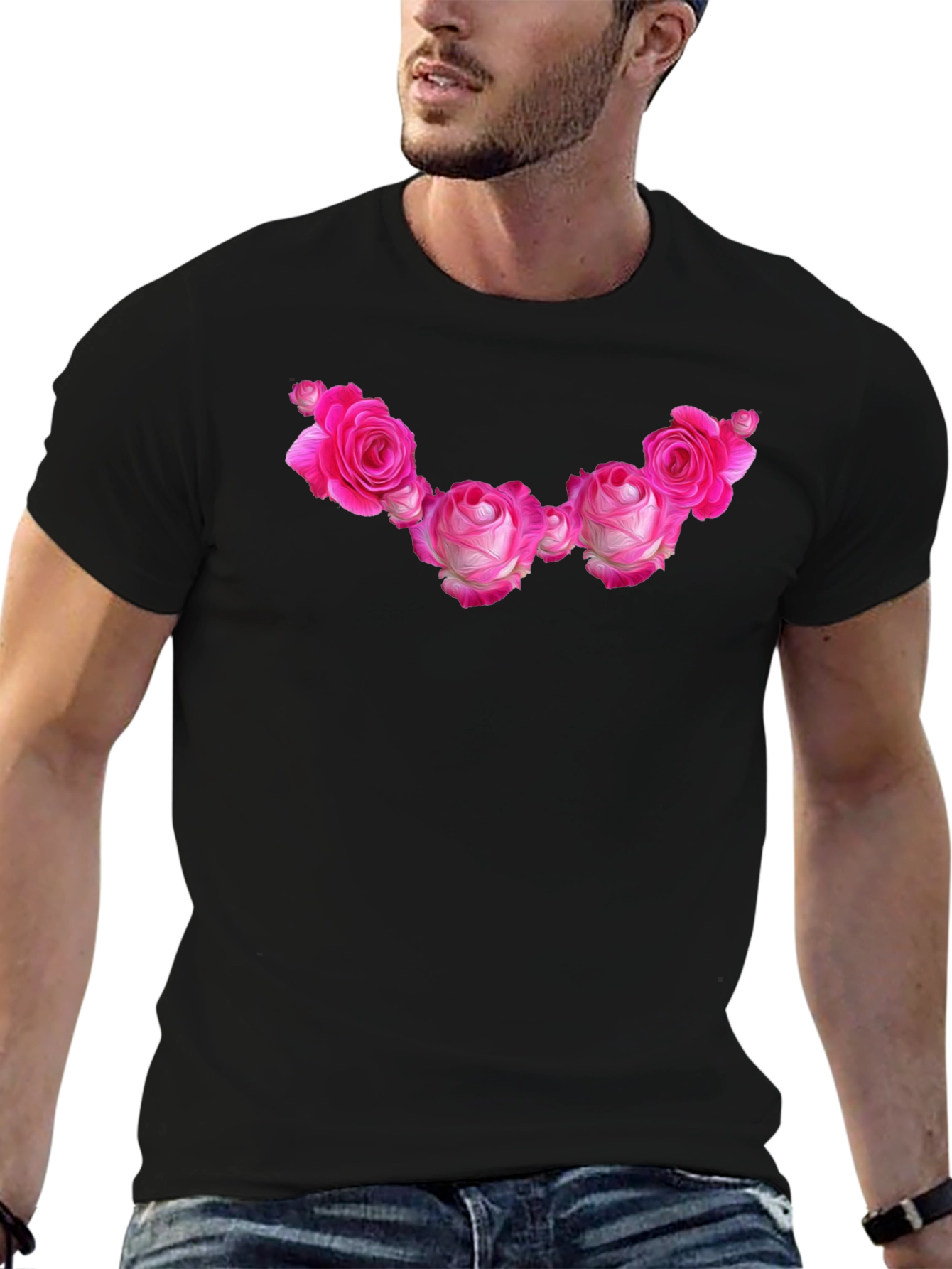 Floral Rose Graphic Black T-Shirt