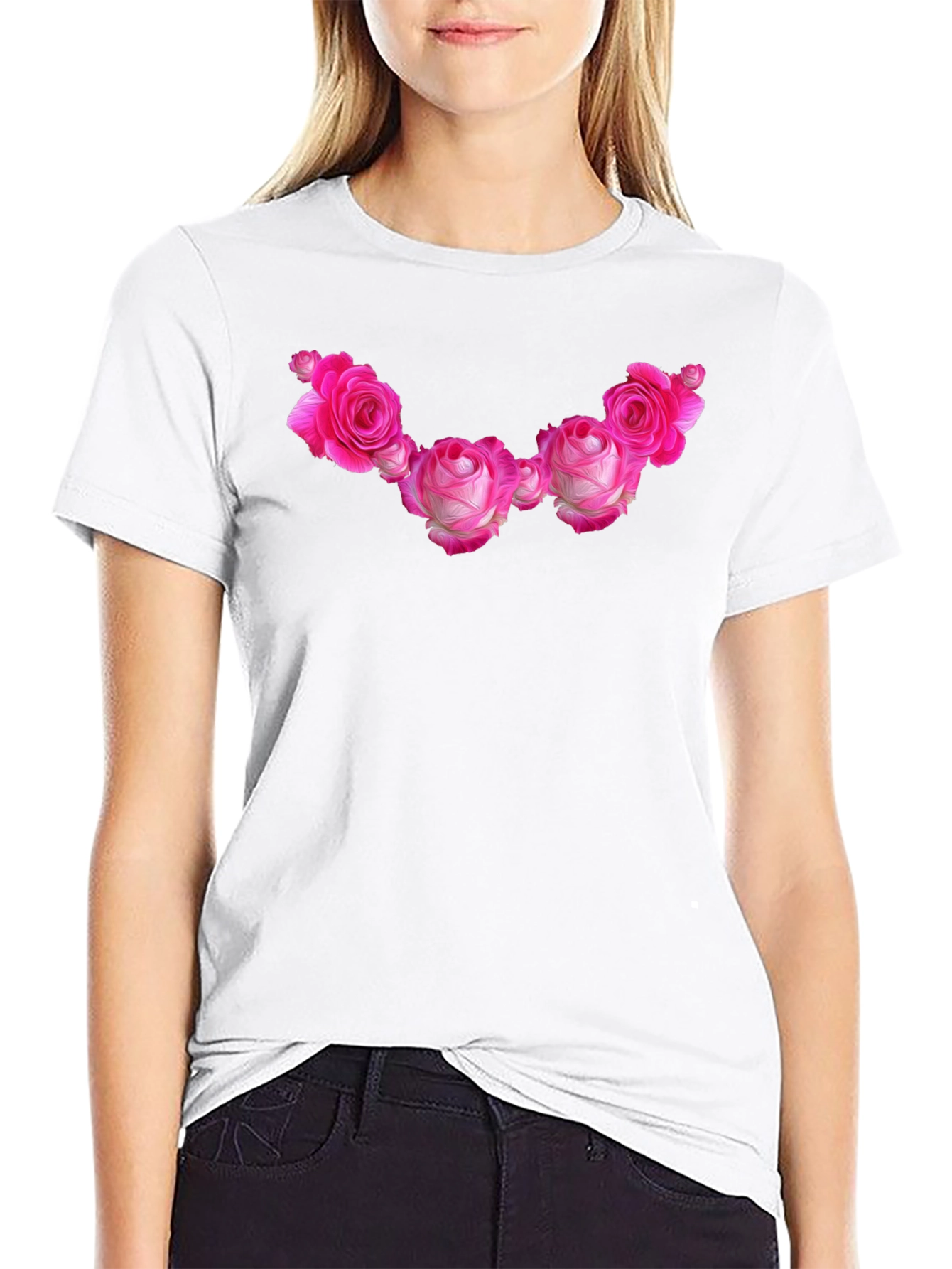 Floral Rose Graphic Black T-Shirt