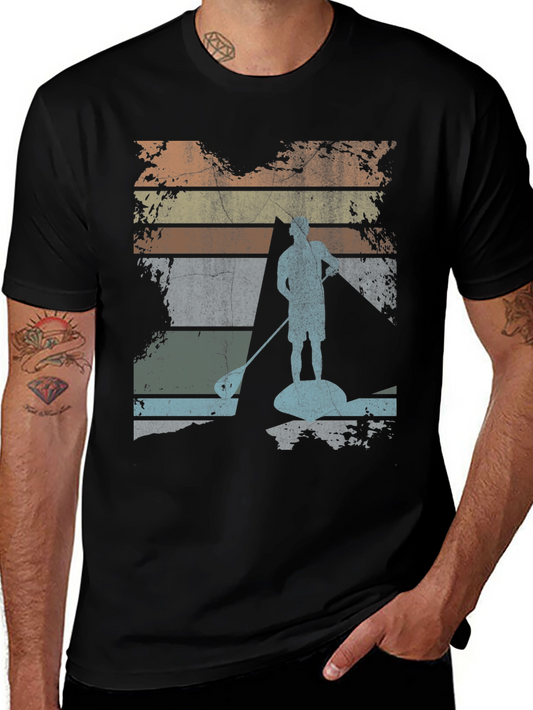 Retro Paddle Boarding T-Shirt - Vintage Sunset Design