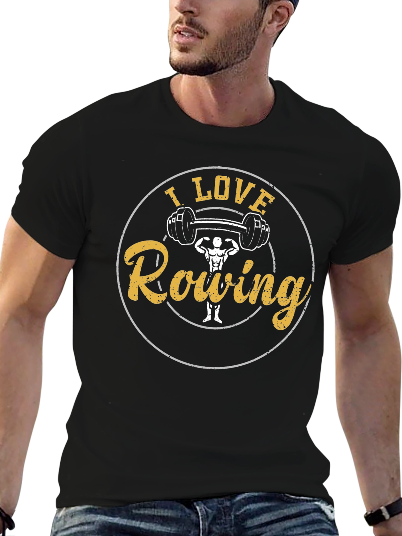 I Love Rowing Black T-Shirt