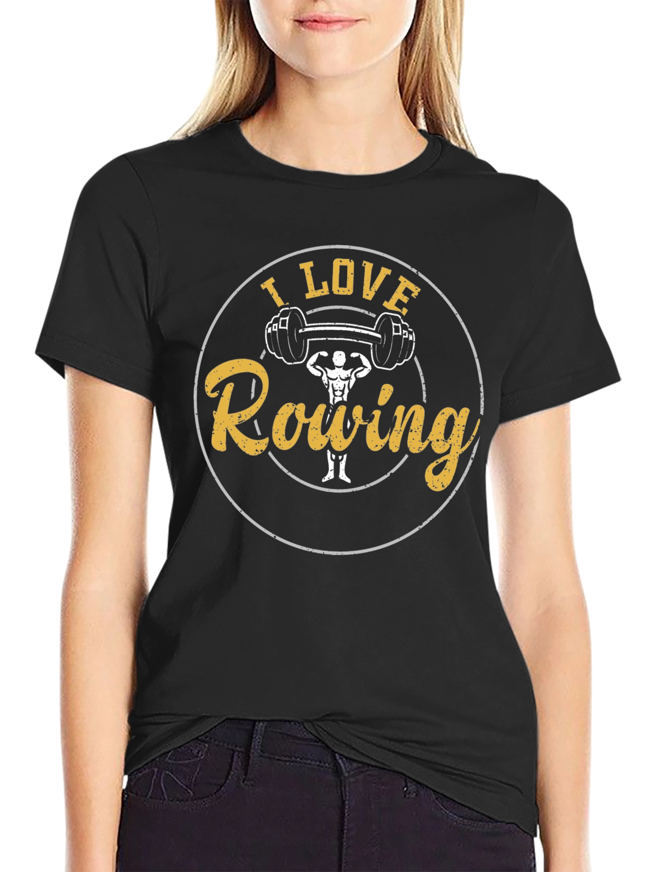 I Love Rowing Black T-Shirt
