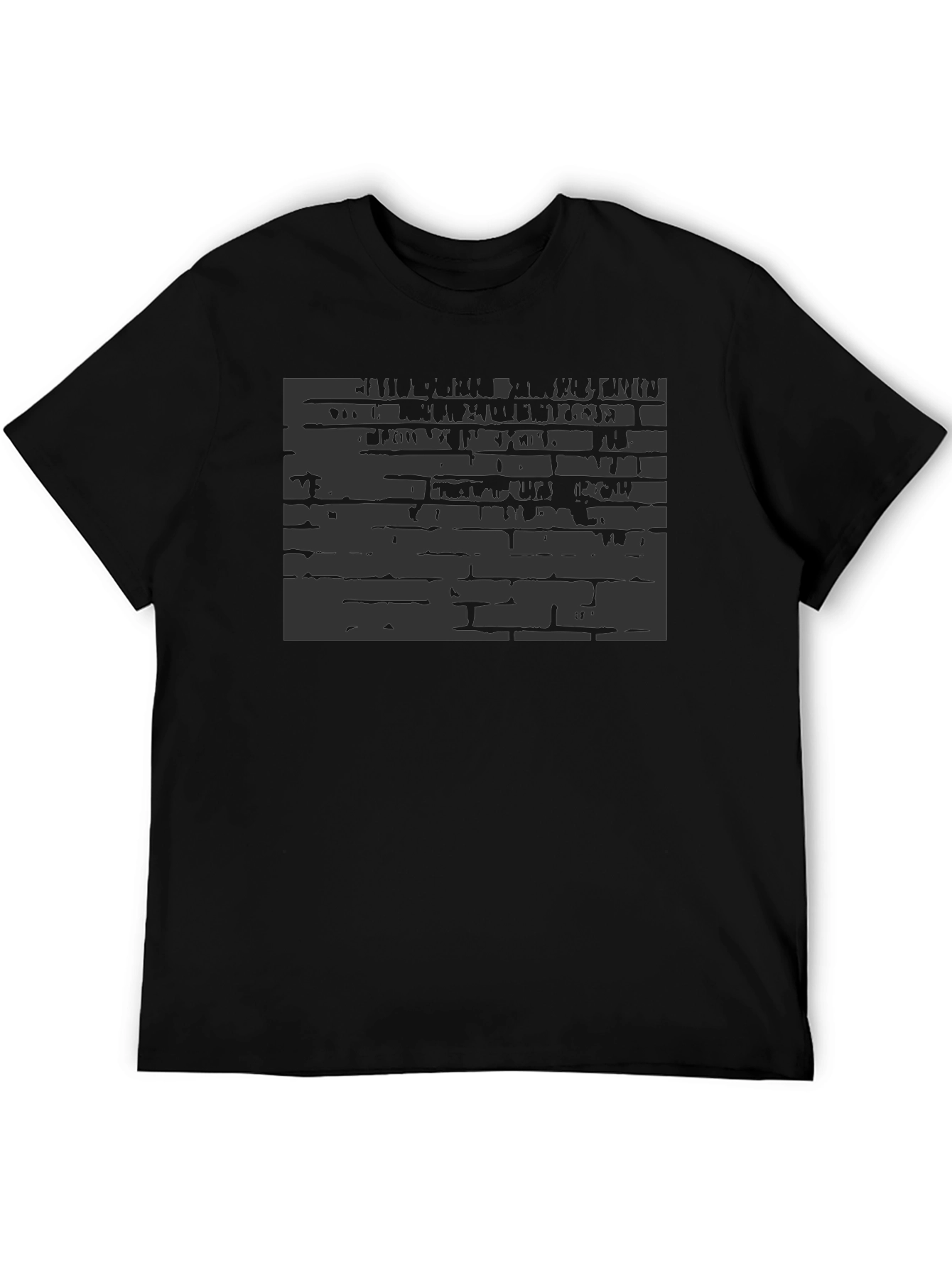Abstract Brick Wall Print Black T-Shirt
