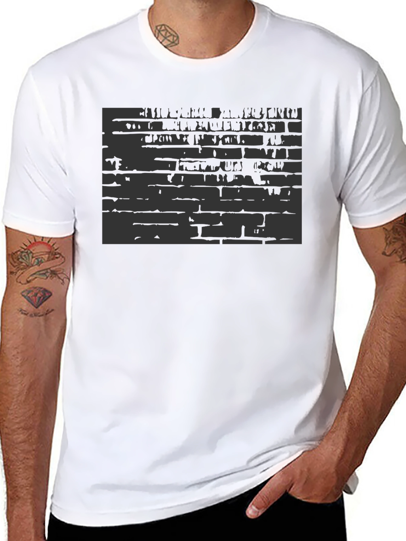 Abstract Brick Wall Print Black T-Shirt