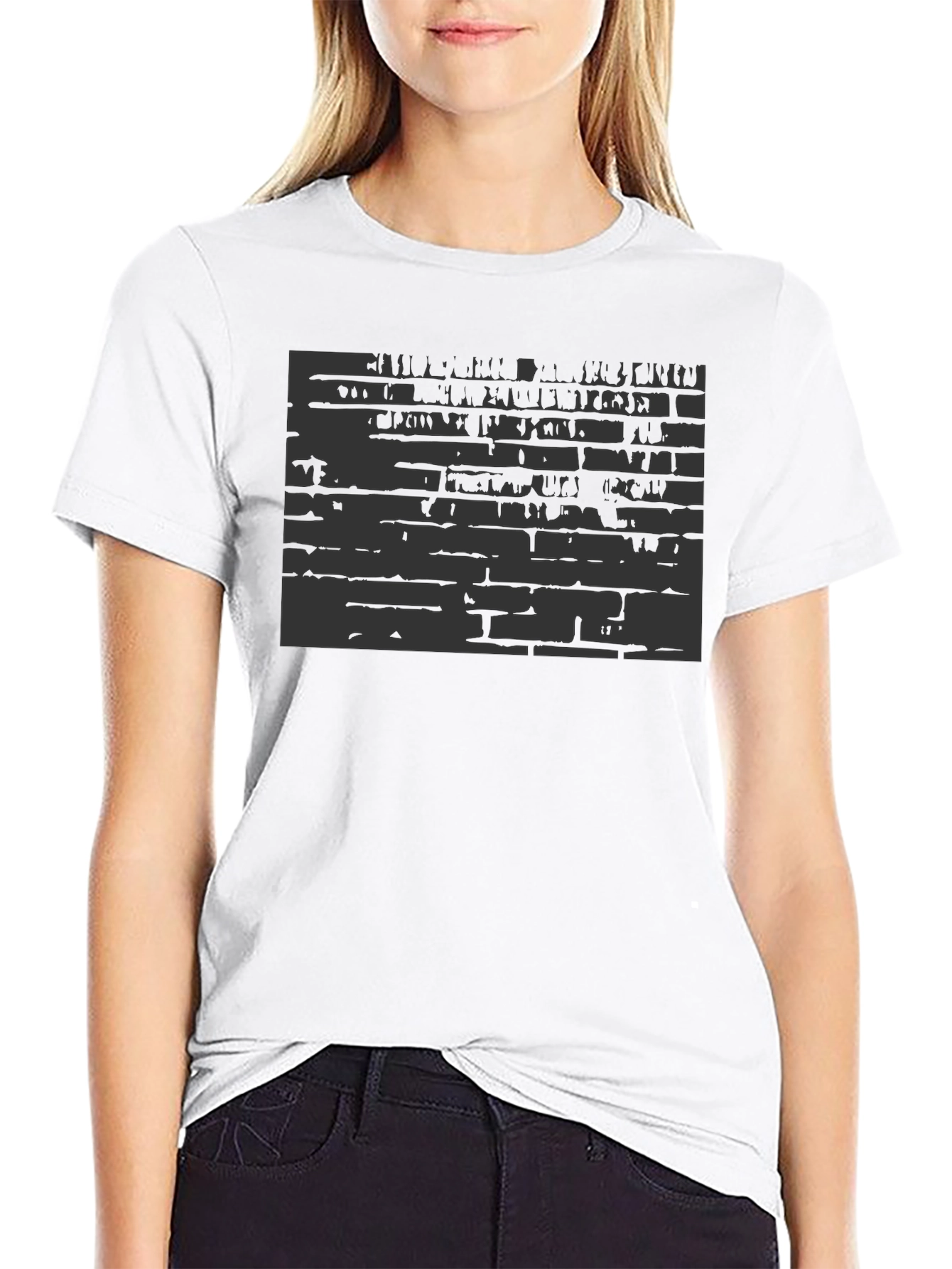 Abstract Brick Wall Print Black T-Shirt