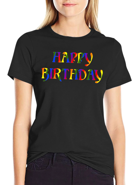 Rainbow Happy Birthday Graphic Black T-Shirt
