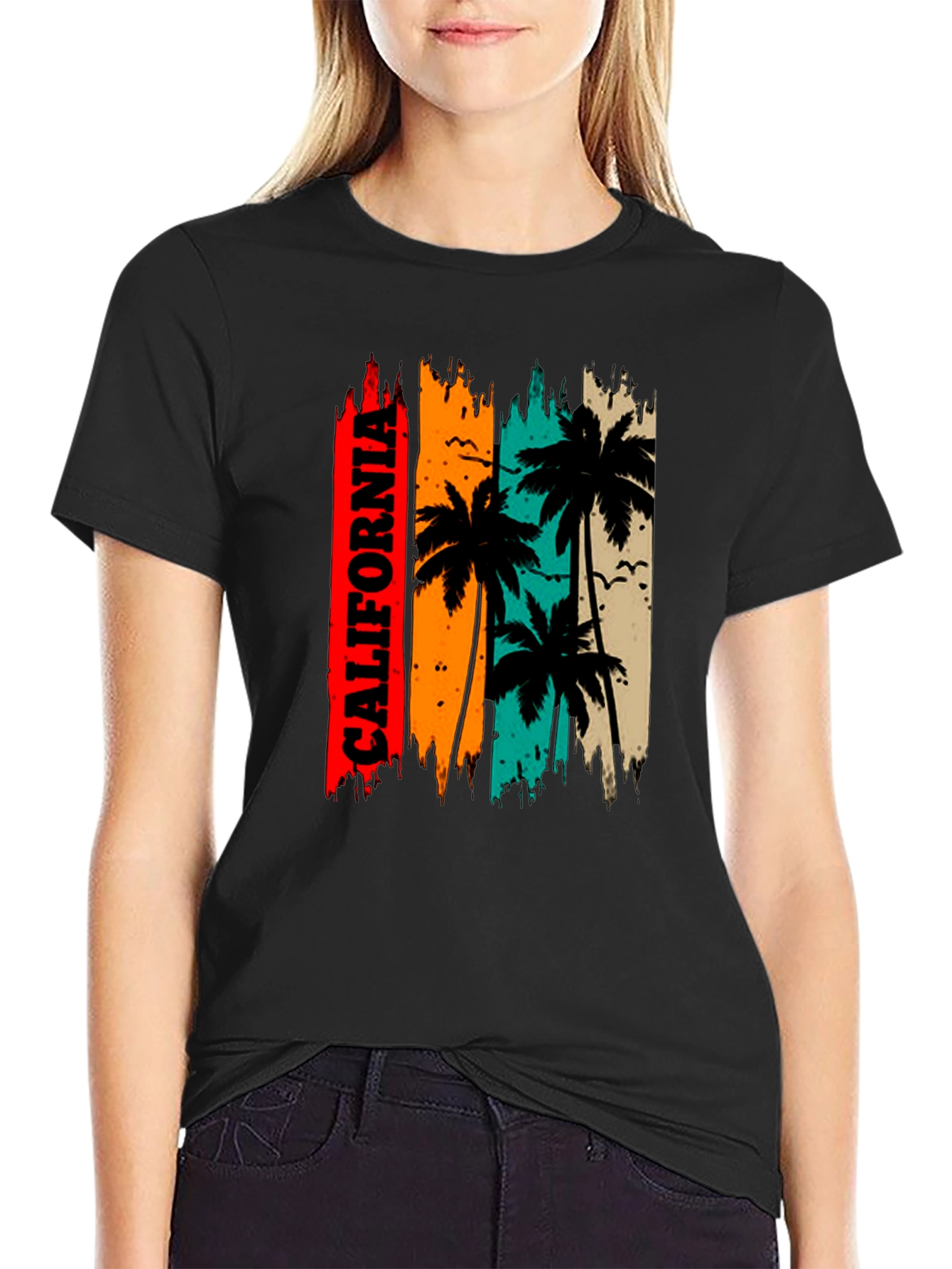 California Palm Tree Graphic Black T-Shirt