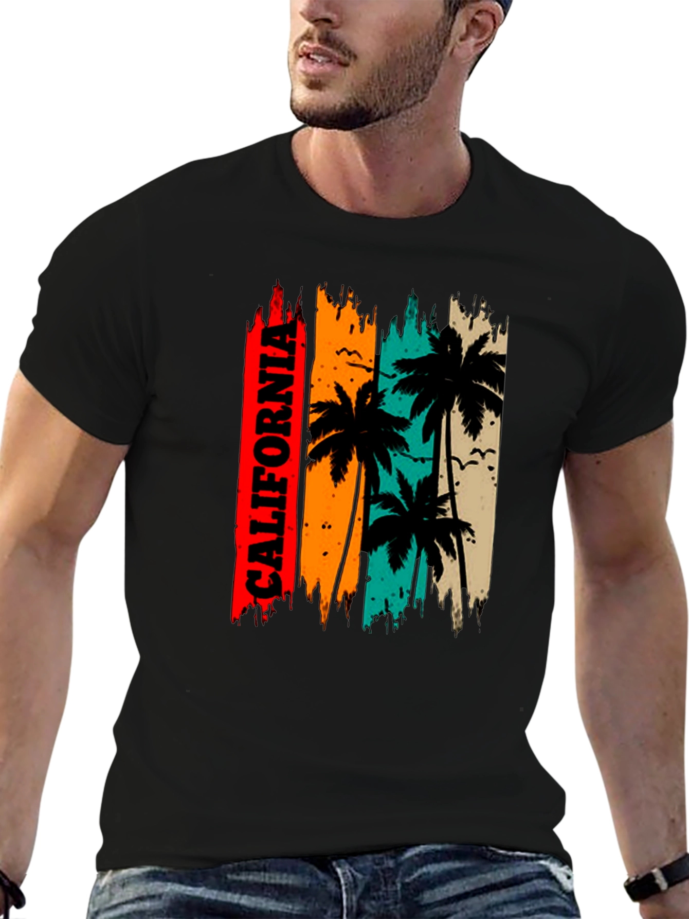 California Palm Tree Graphic Black T-Shirt