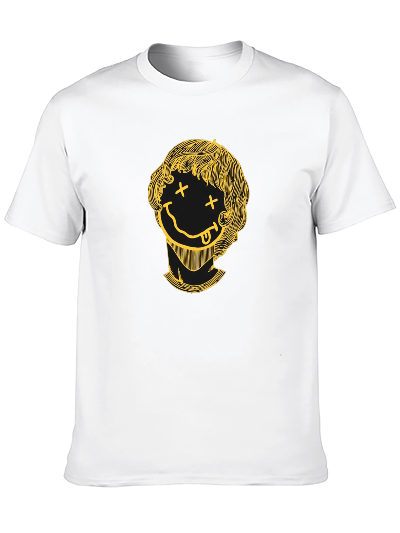 Smiley Face Graphic Tee - Black Crew Neck