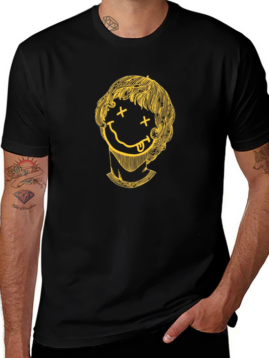 Smiley Face Graphic Tee - Black Crew Neck