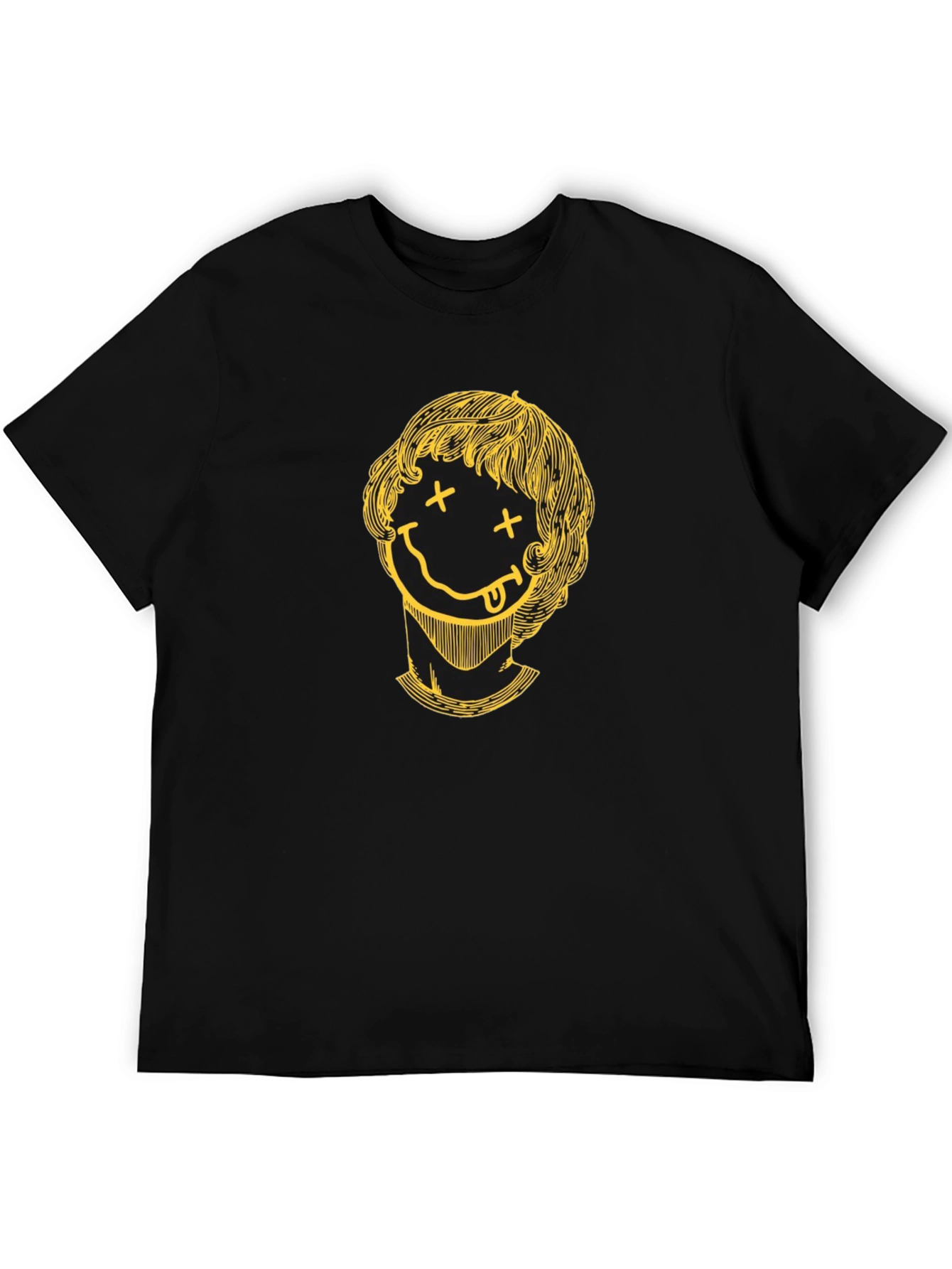 Smiley Face Graphic Tee - Black Crew Neck