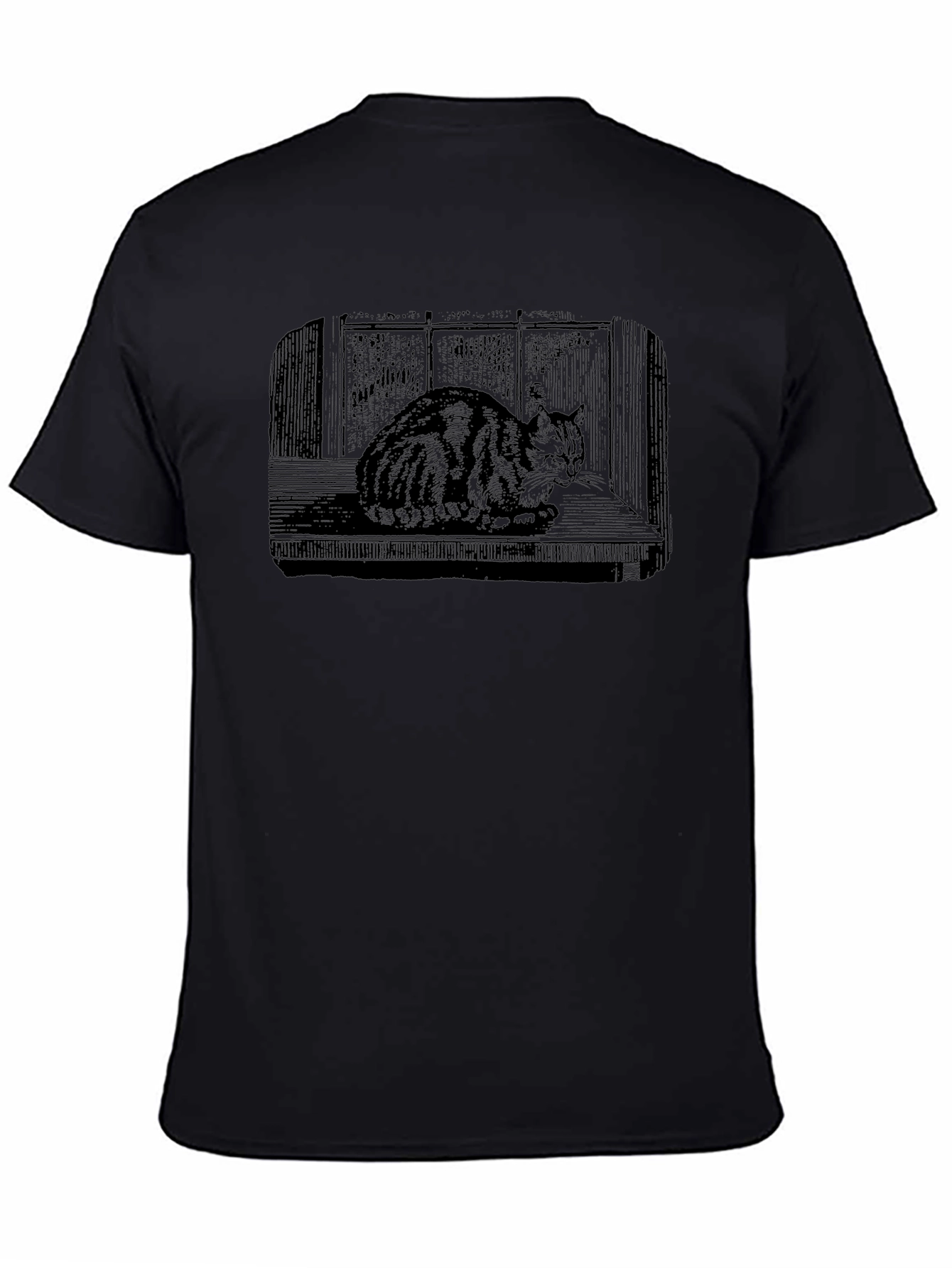 Cat Window Black T-Shirt