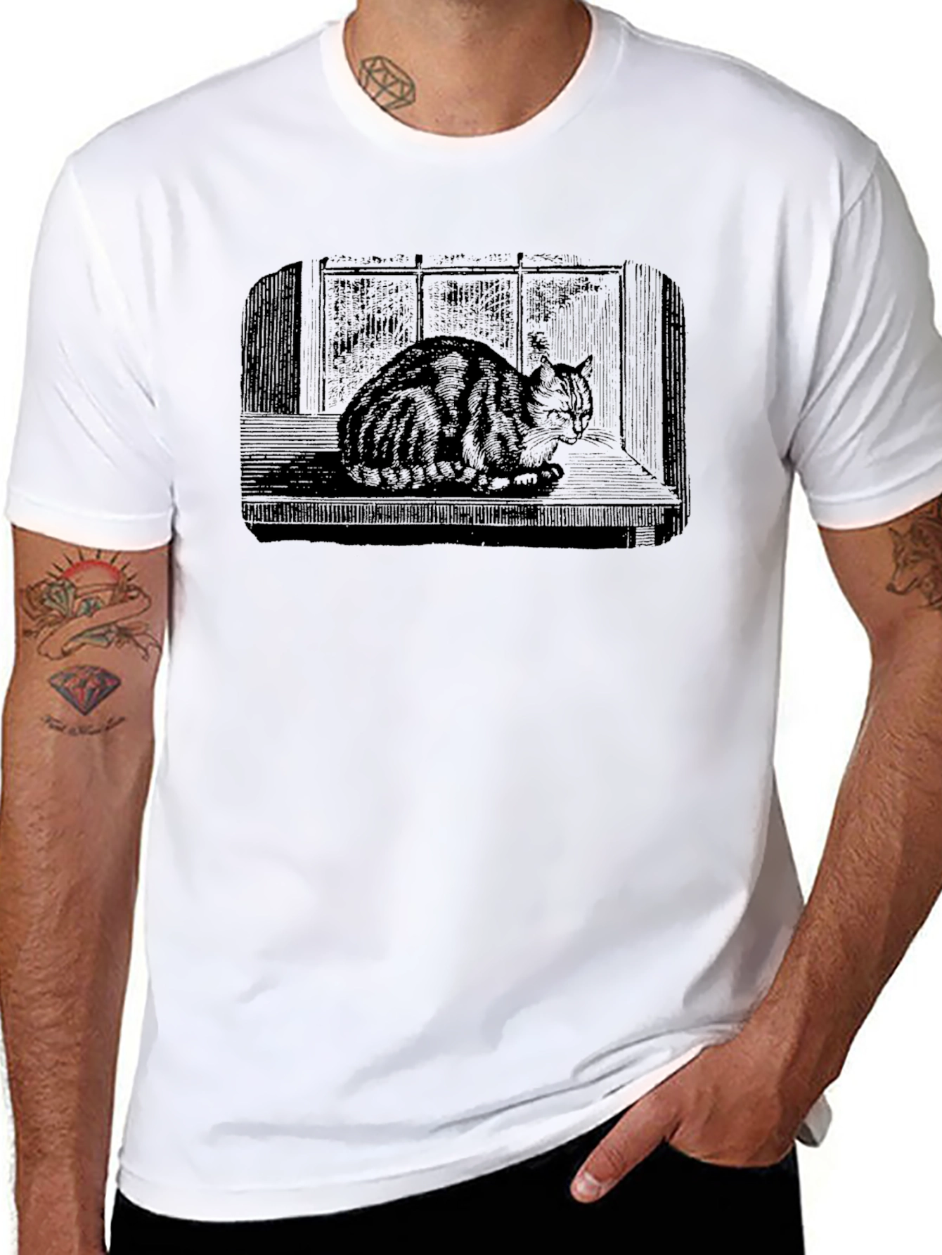 Cat Window Black T-Shirt