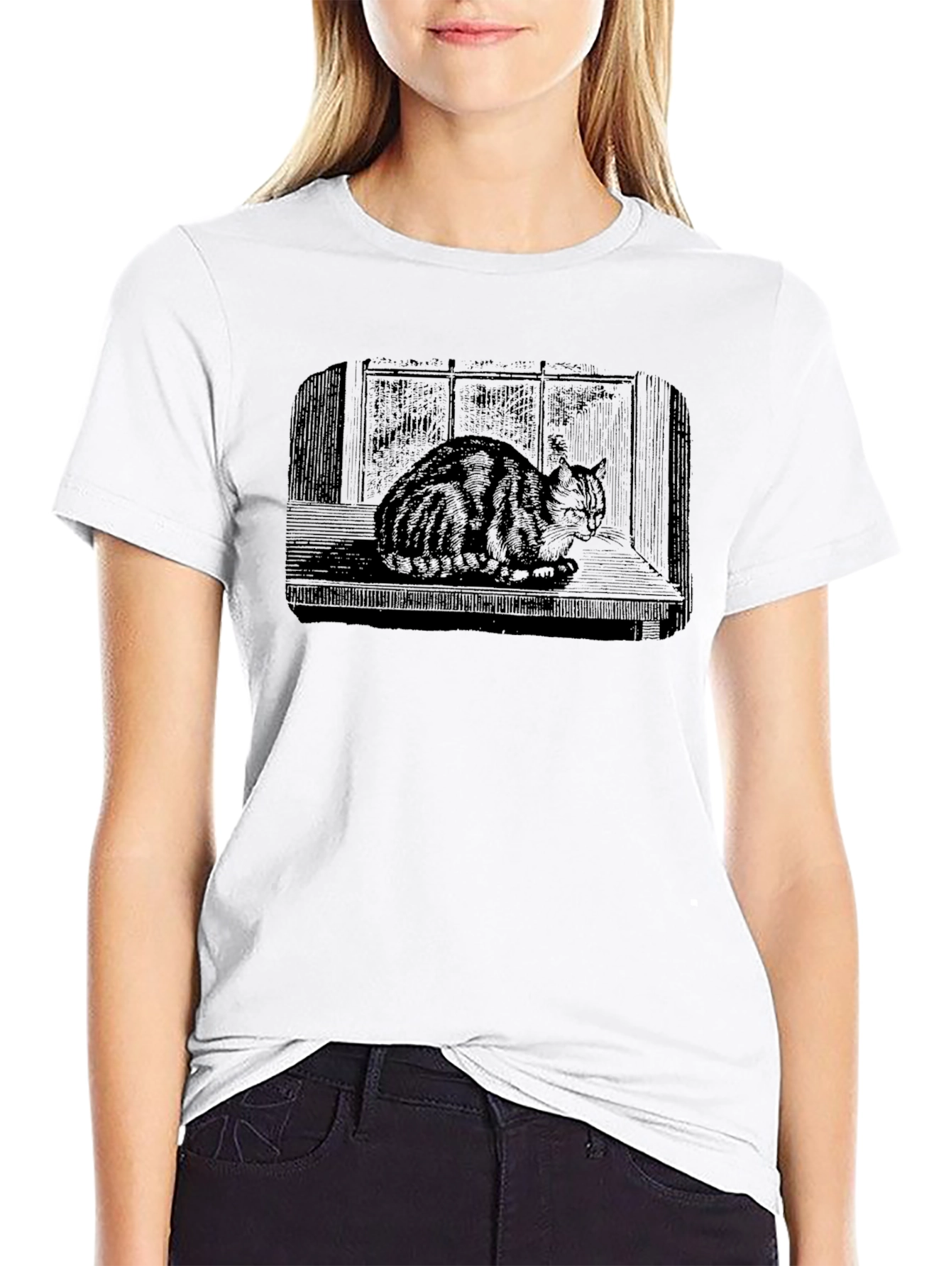 Cat Window Black T-Shirt