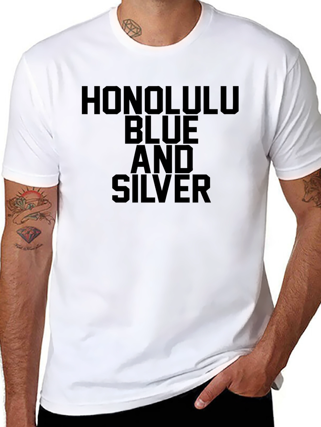 Honolulu Blue and Silver Graphic Tee