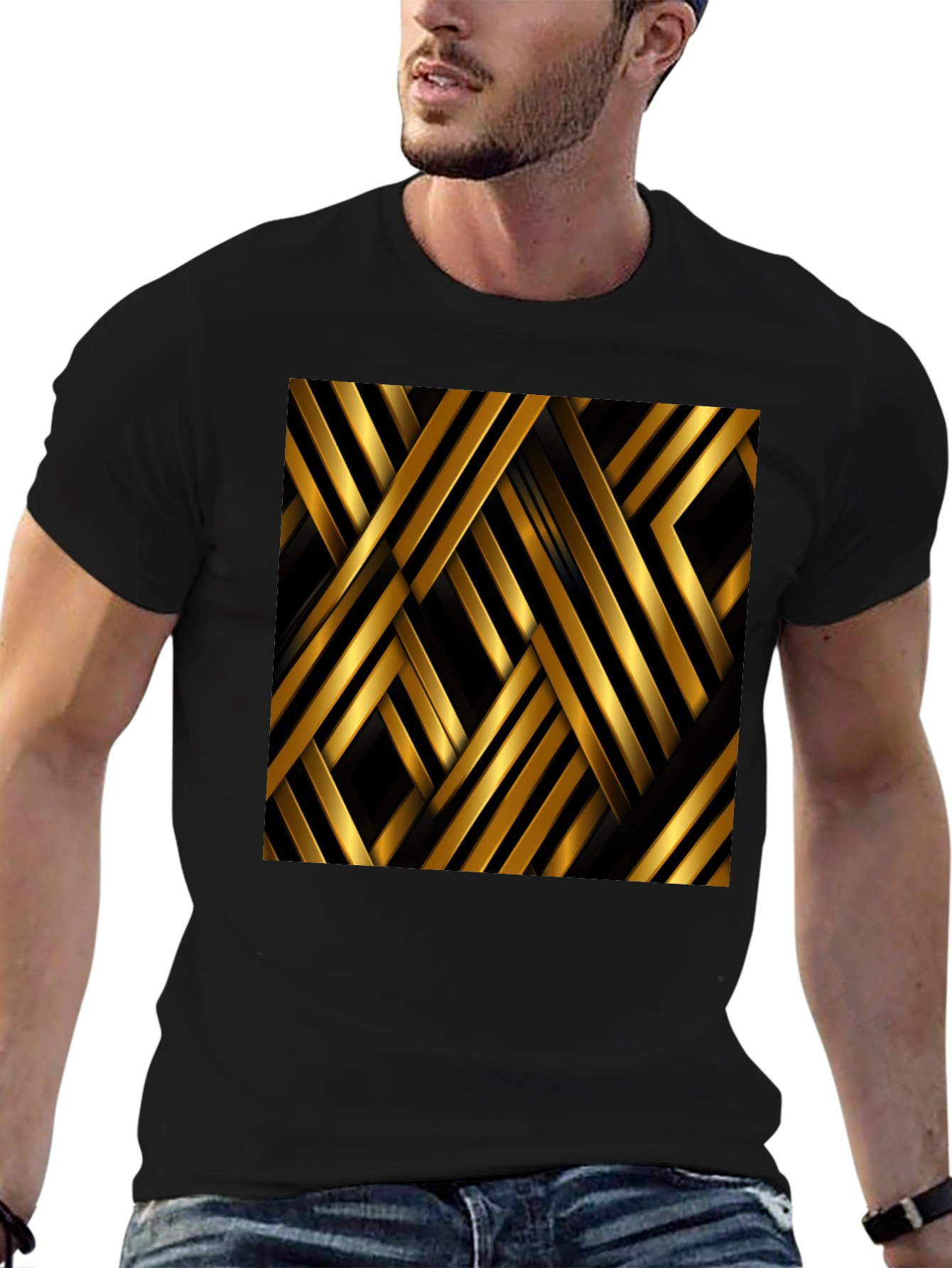 Geometric Gold Stripes T-Shirt