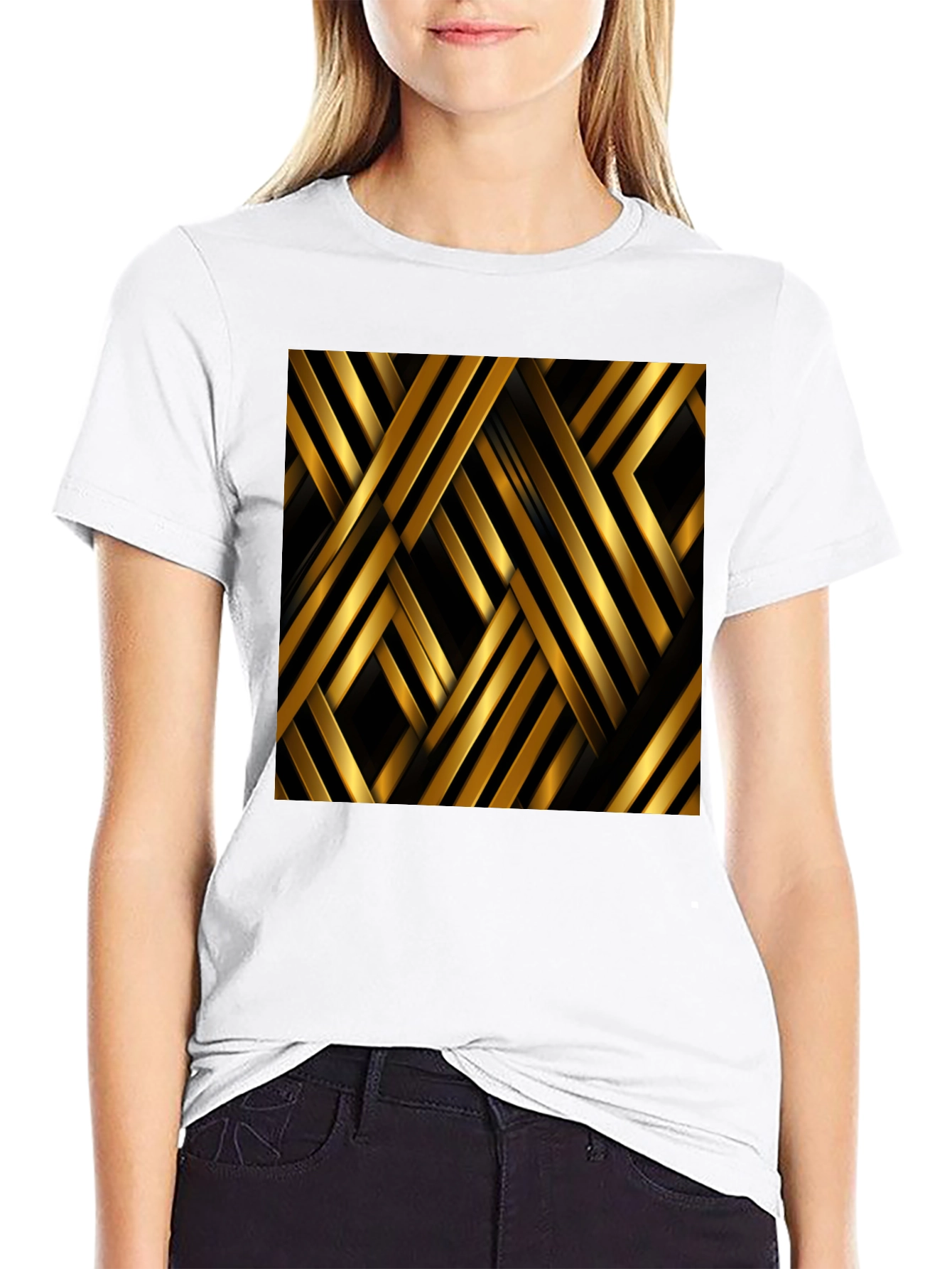 Geometric Gold Stripes T-Shirt
