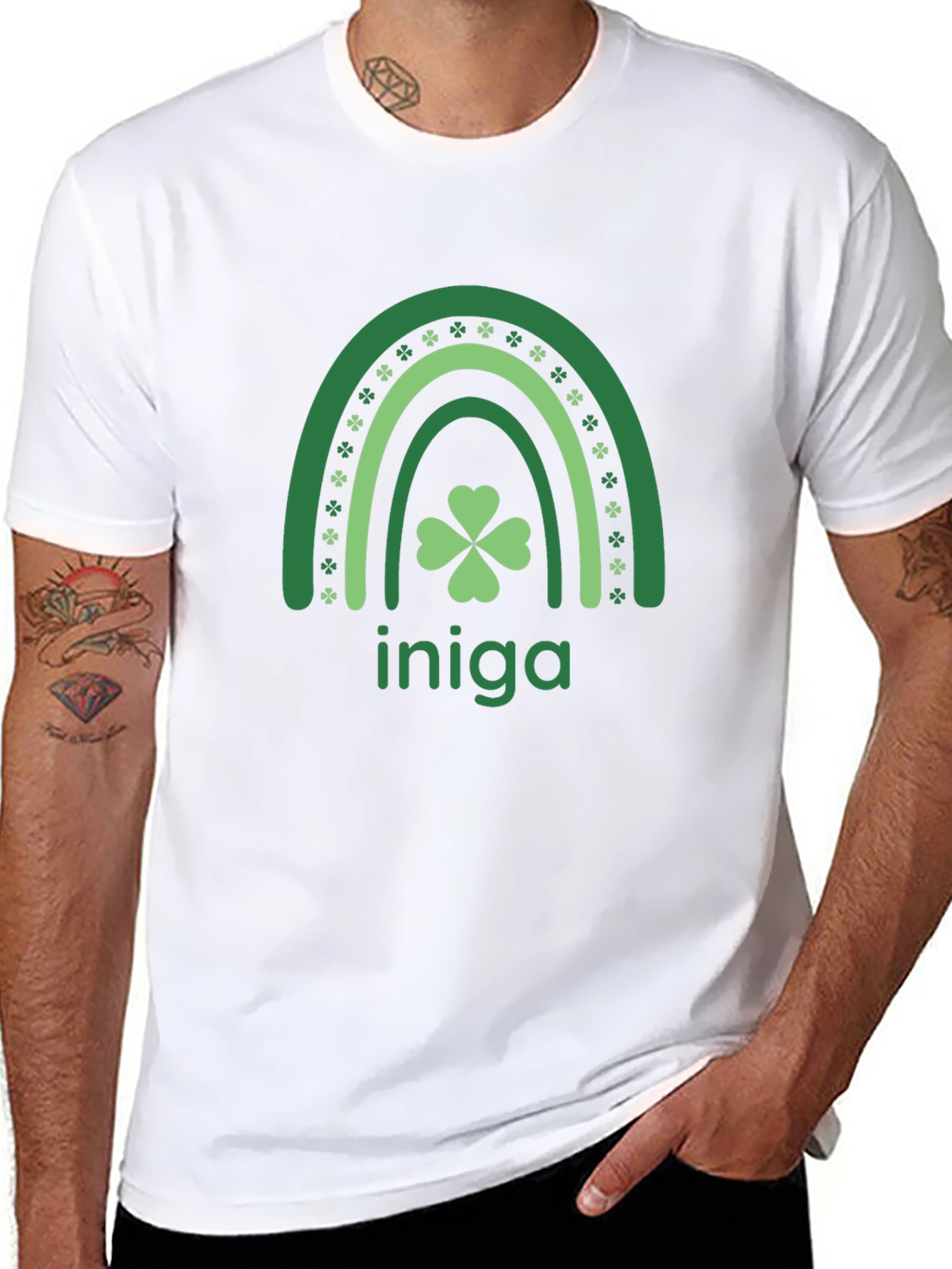 St. Patricks Day Iniga Rainbow Shamrock T-Shirt