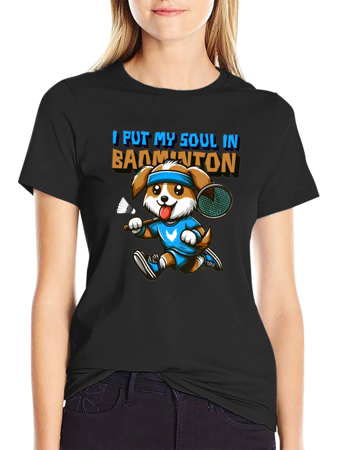 Badminton Dog Graphic Tee