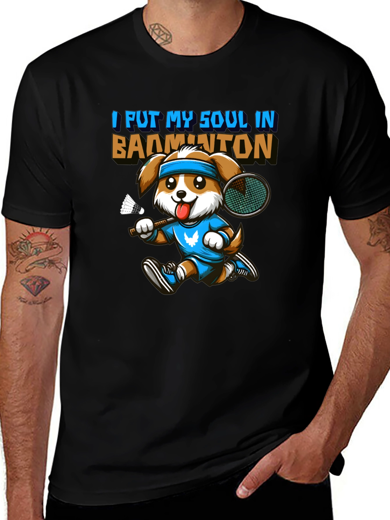 Badminton Dog Graphic Tee